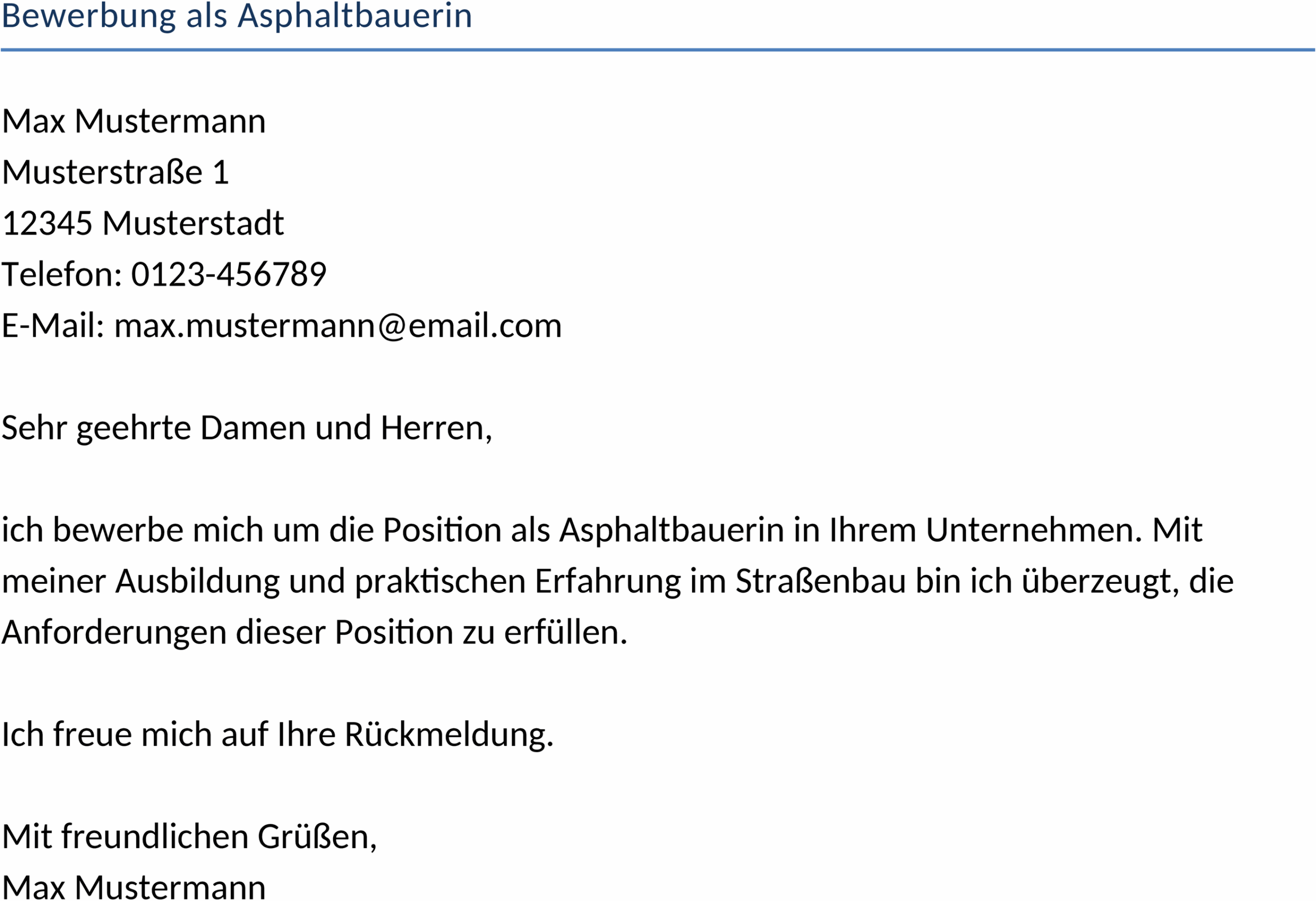 Word-Vorlage Bewerbung als Asphaltbauerin