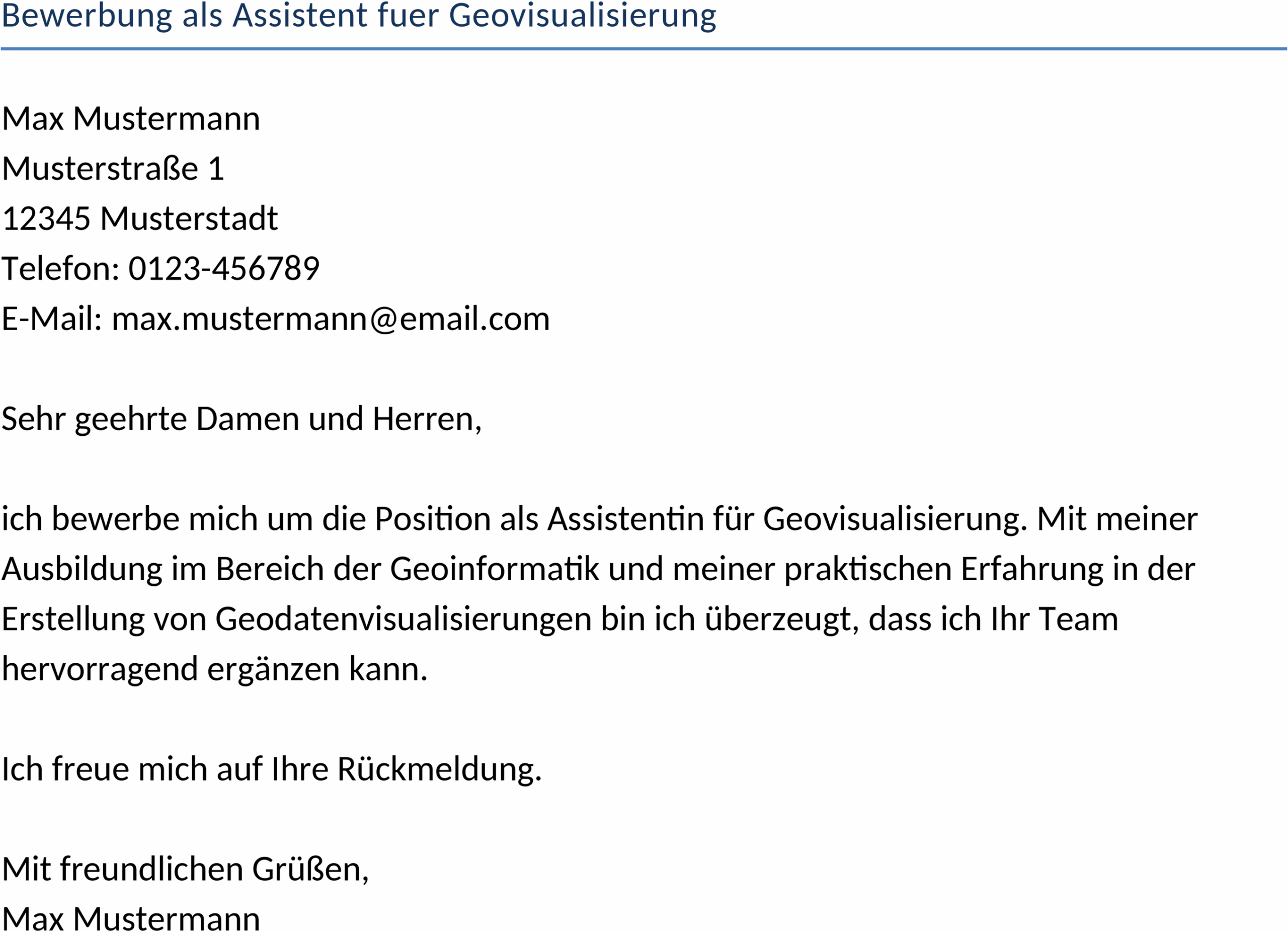 Word-Vorlage Bewerbung als Assistent für Geovisualisierung