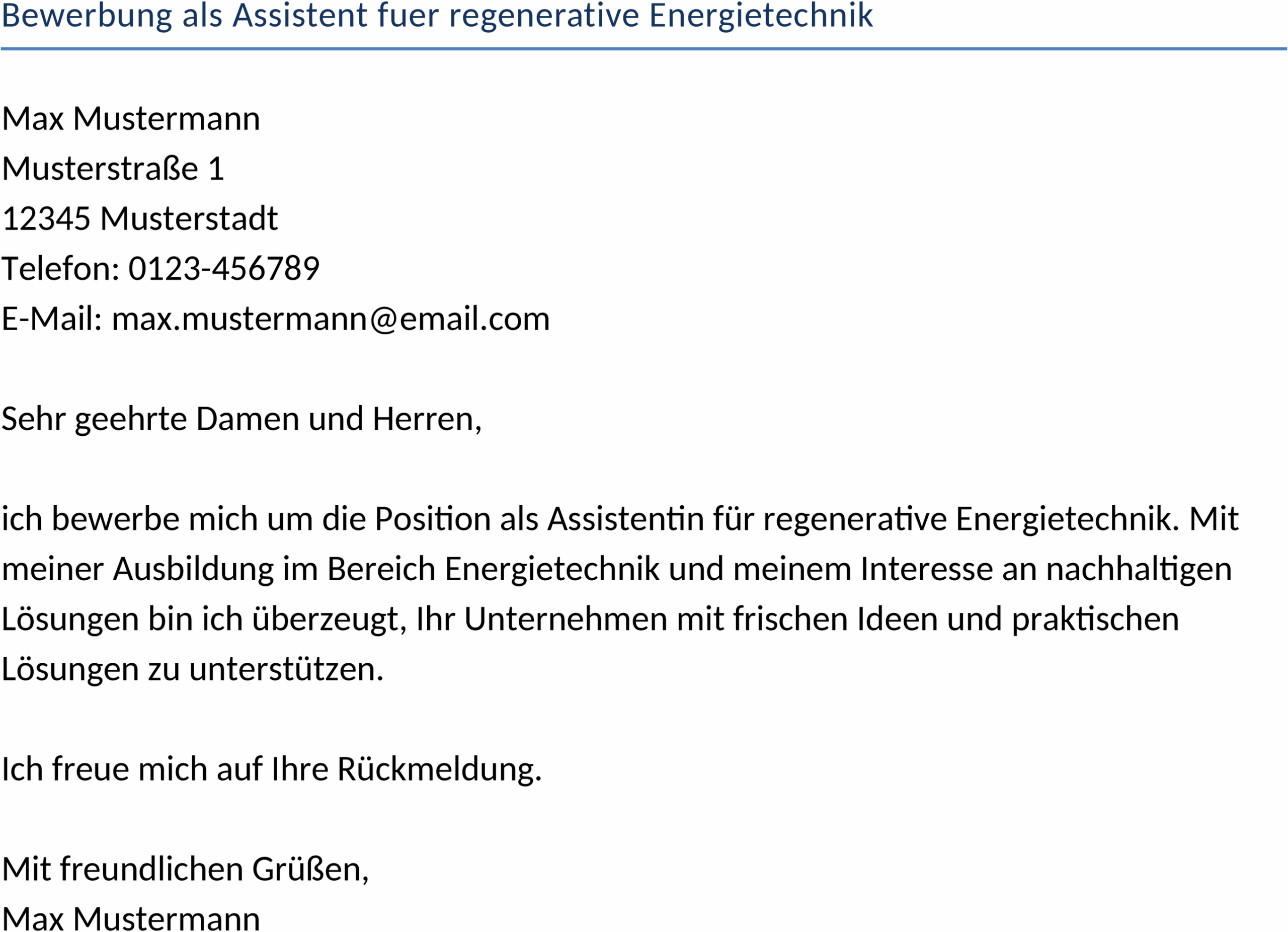 Word-Vorlage fuer Bewerbung als Assistent fuer regenerative Energietechnik
