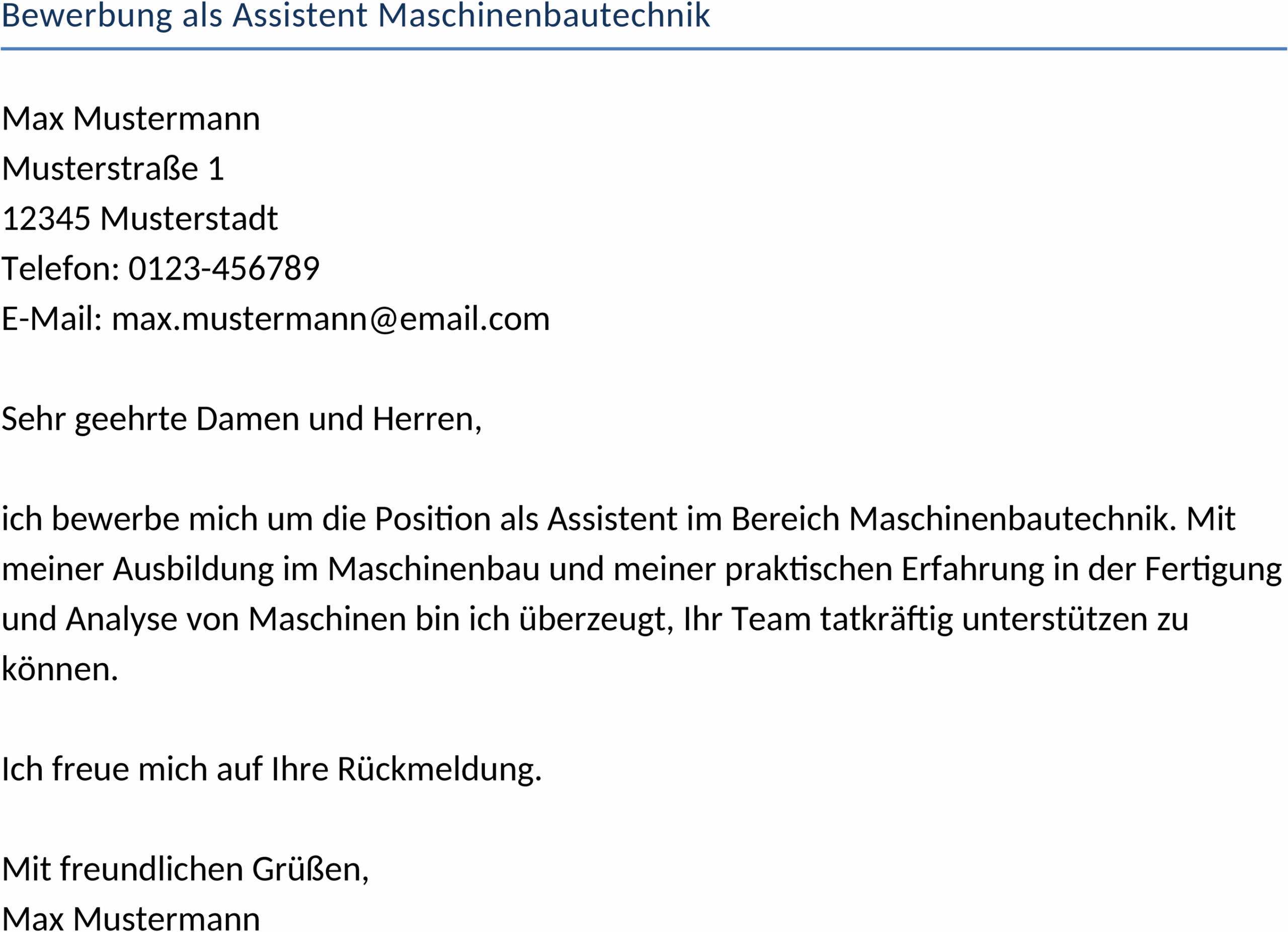 Word-Vorlage Bewerbung als Assistent Maschinenbautechnik