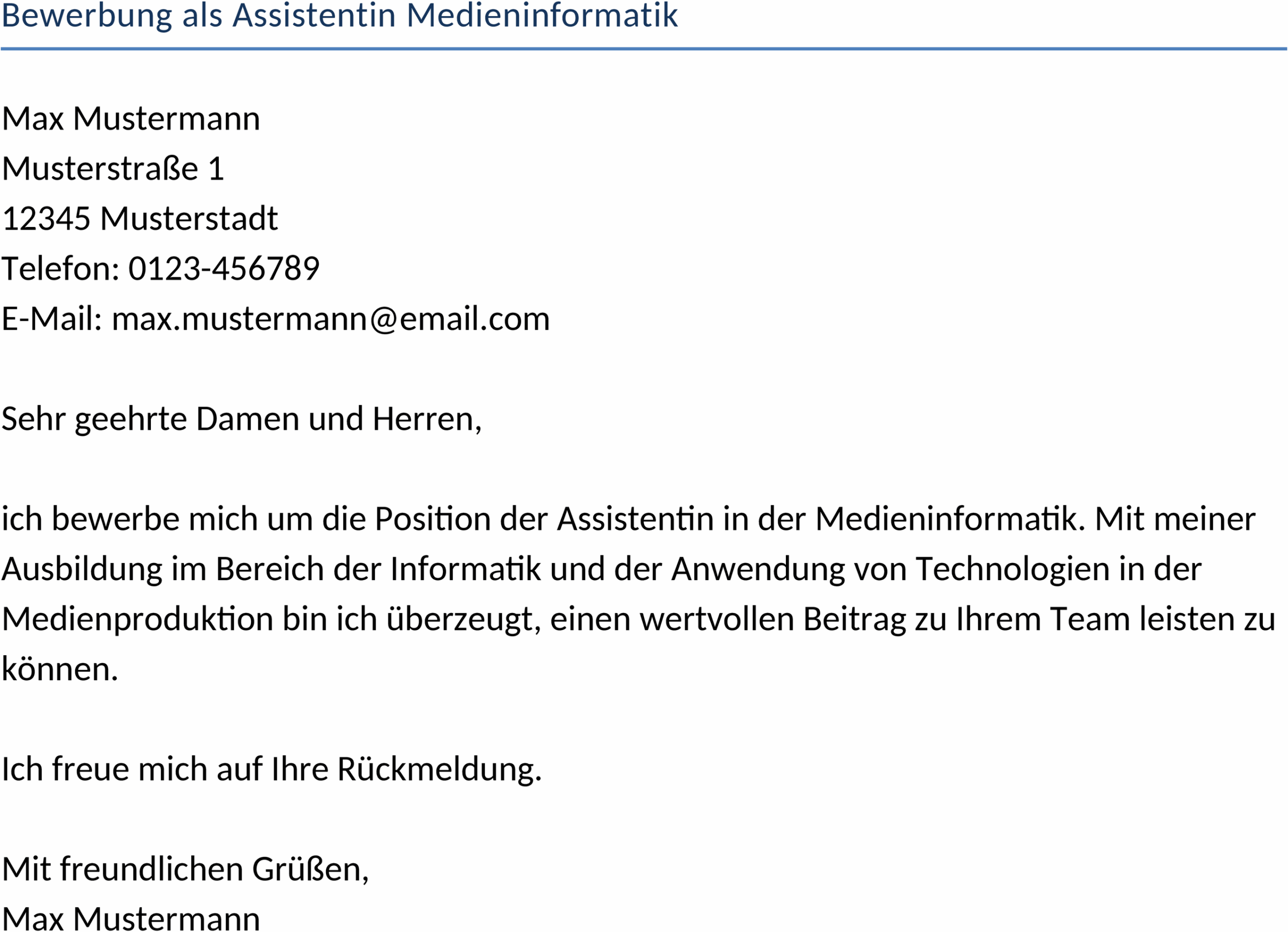 Word-Vorlage für Bewerbung als Assistent in Medieninformatik