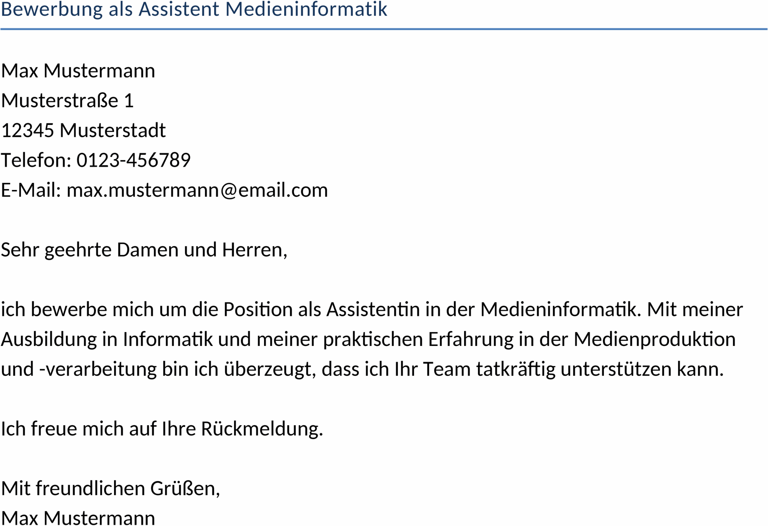 Bewerbung als Assistent Medieninformatik Word-Datei