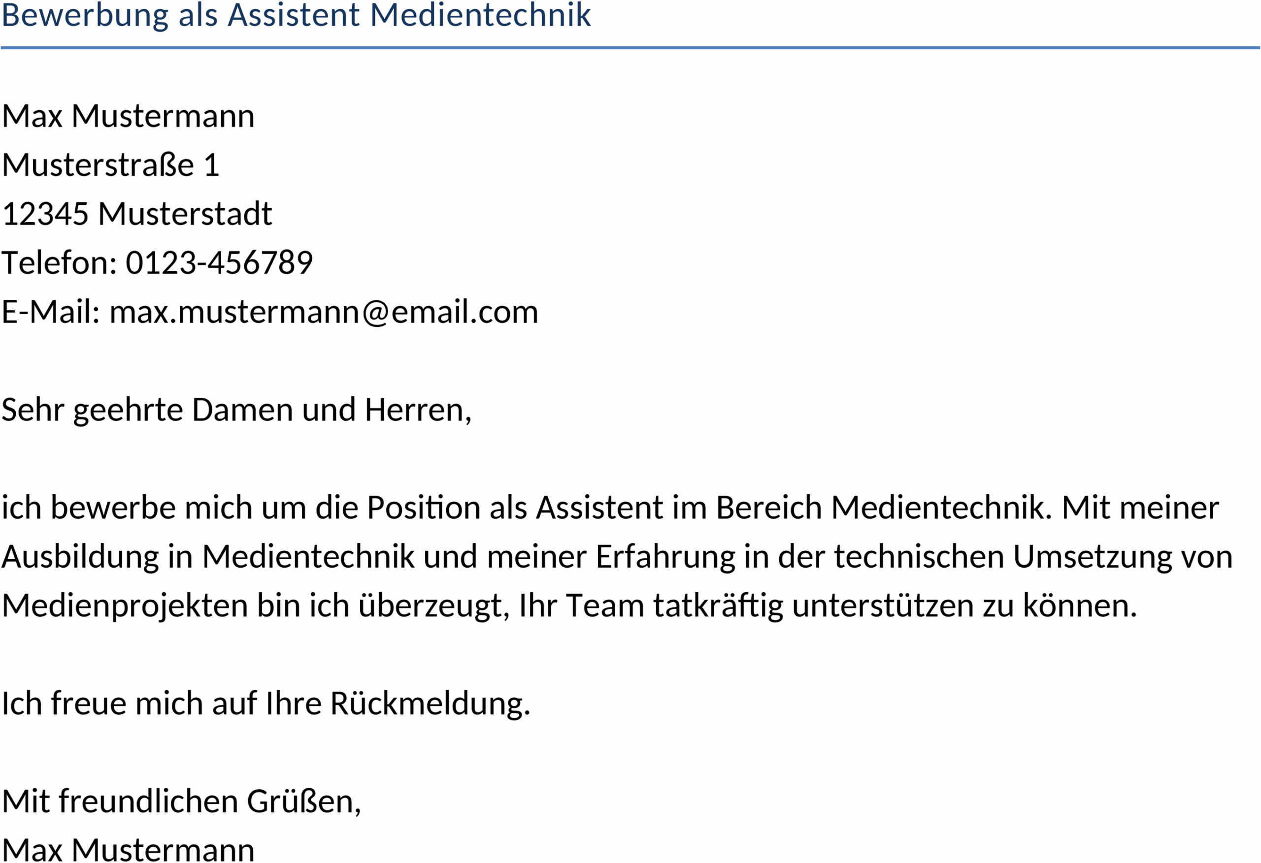 Word-Vorlage Bewerbung als Assistent Medientechnik