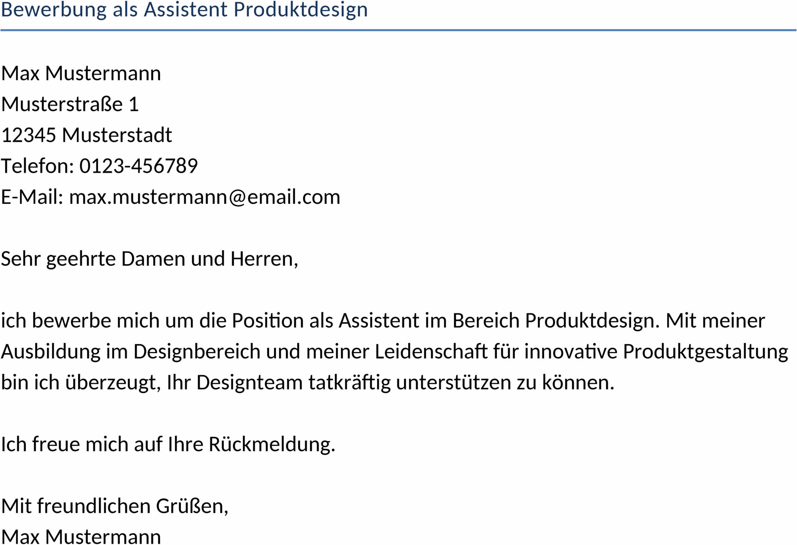Word Vorlage Bewerbung als Assistent Produktdesign