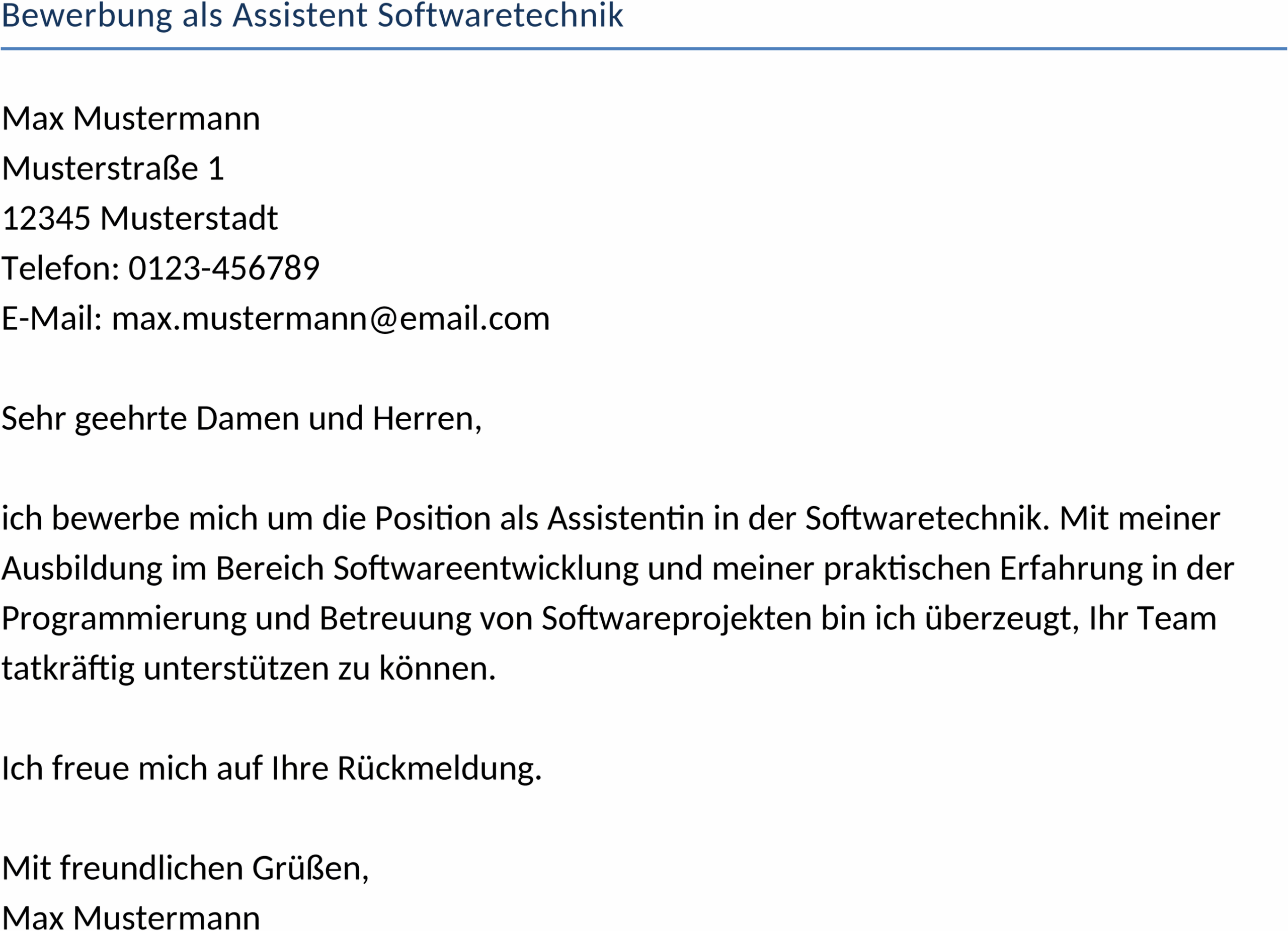 Bewerbungsvorlage Word Assistent Softwaretechnik