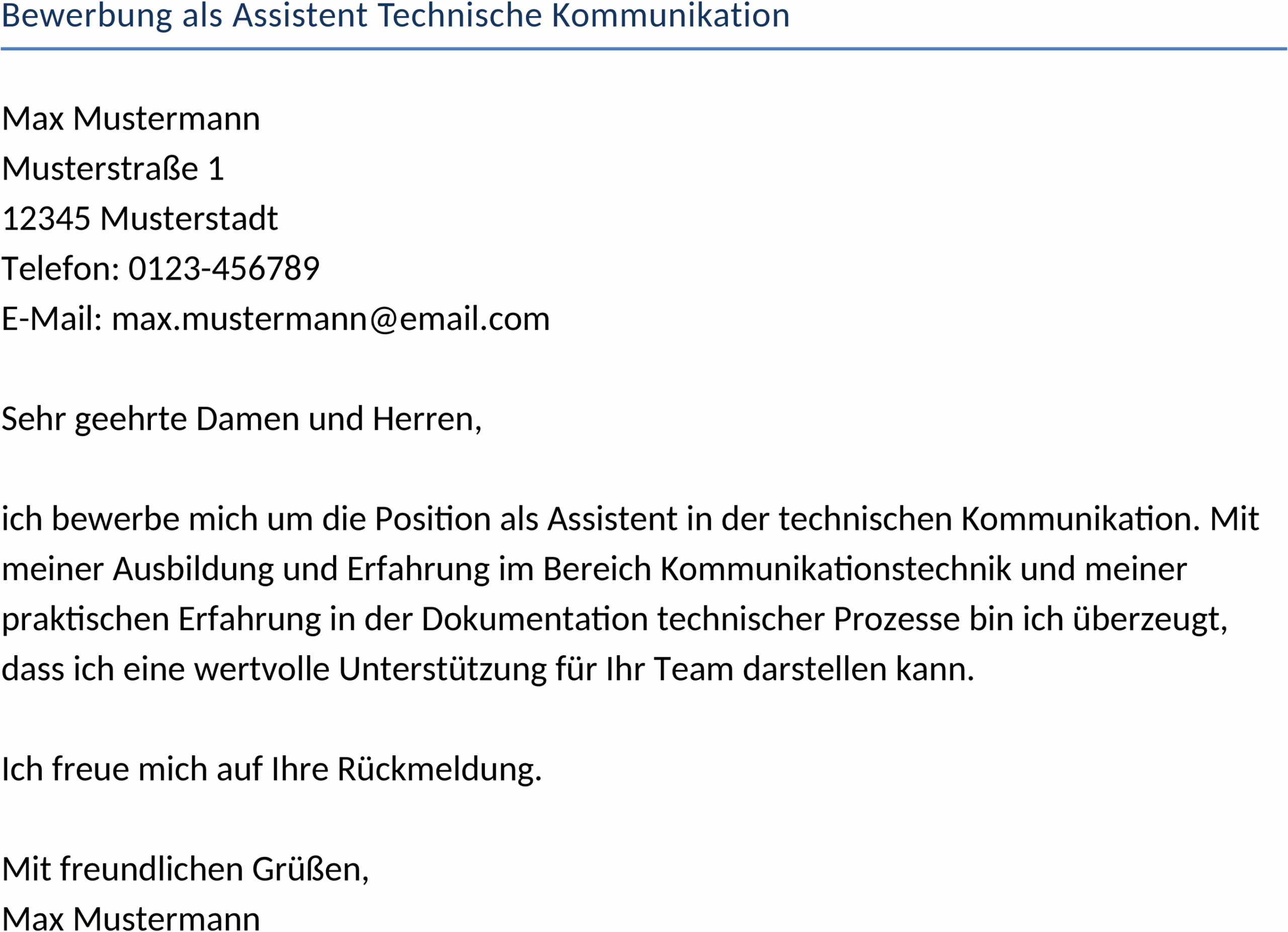 Bewerbung als Assistent Technische Kommunikation Word-Datei