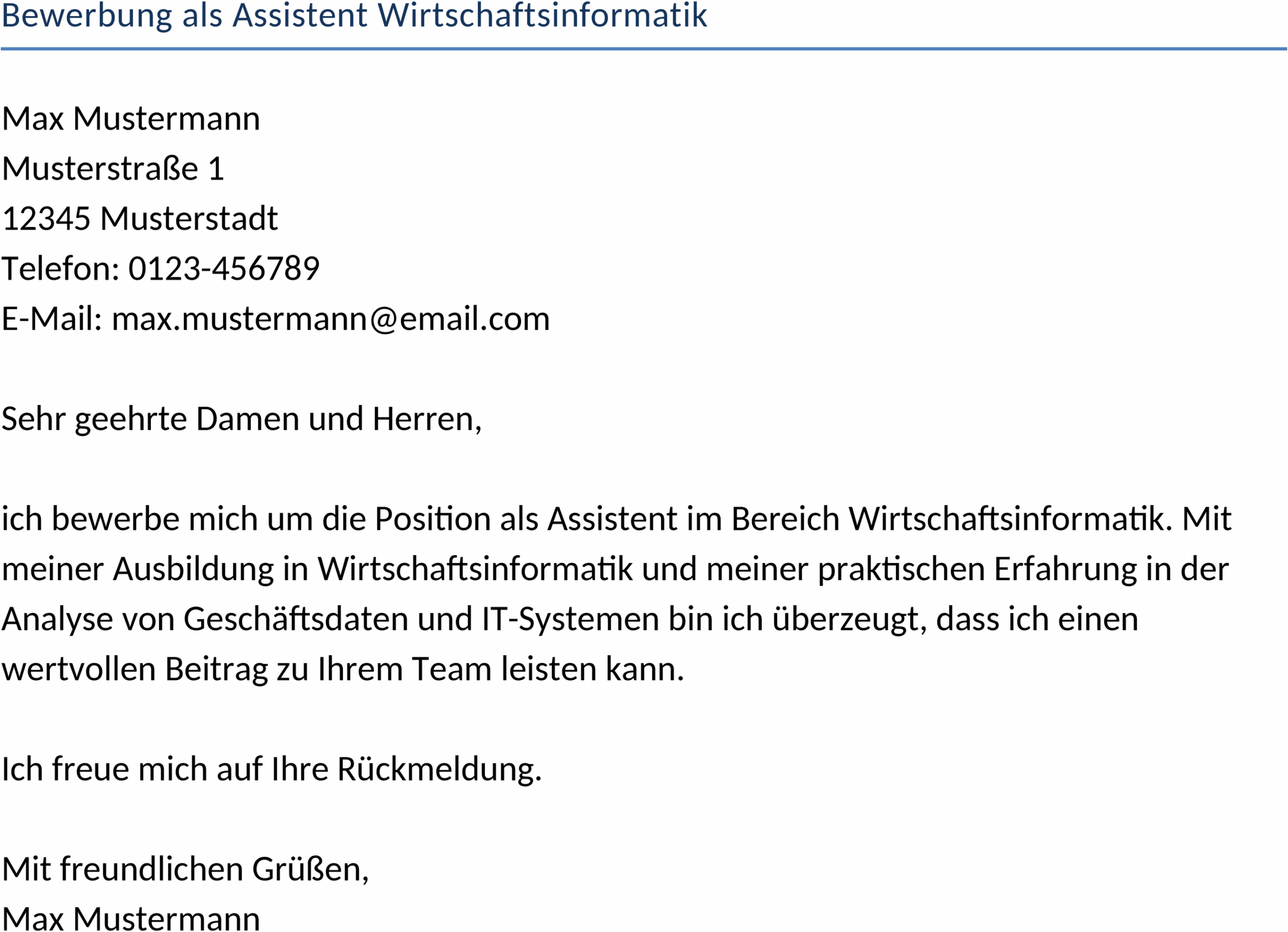 Bewerbung als Assistent Wirtschaftsinformatik Word