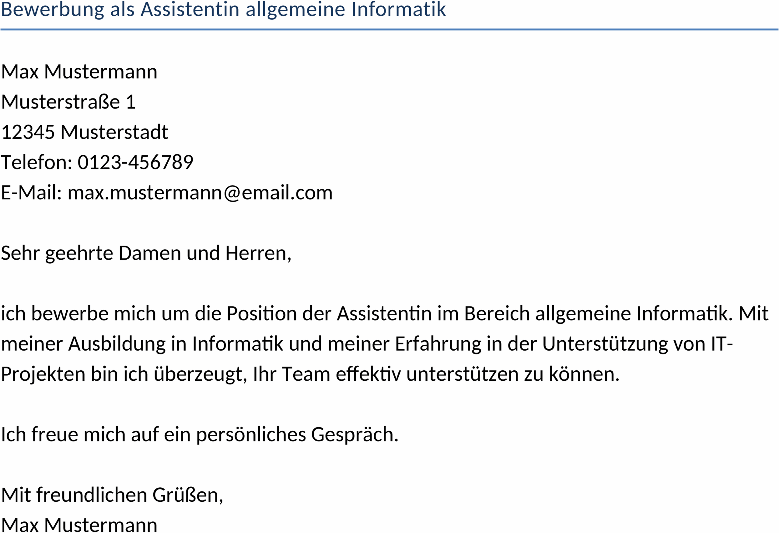 Word-Vorlage Bewerbung als Assistentin Informatik