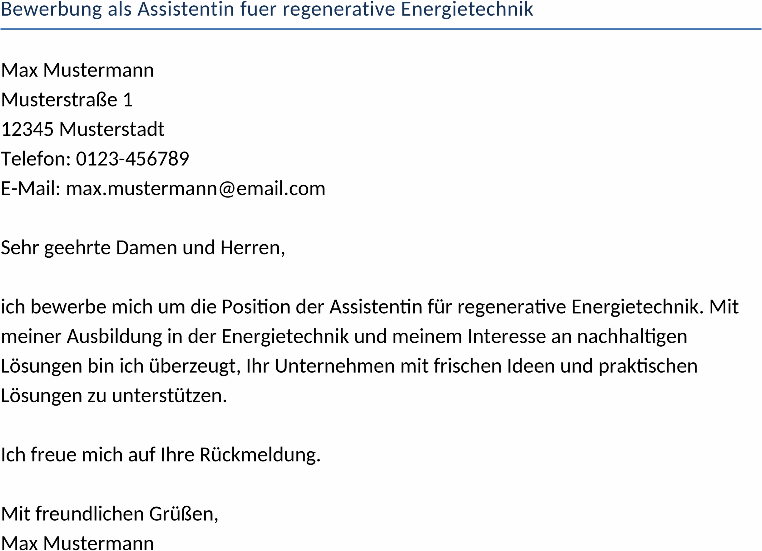 Word-Bewerbungsvorlage für regenerative Energietechnik