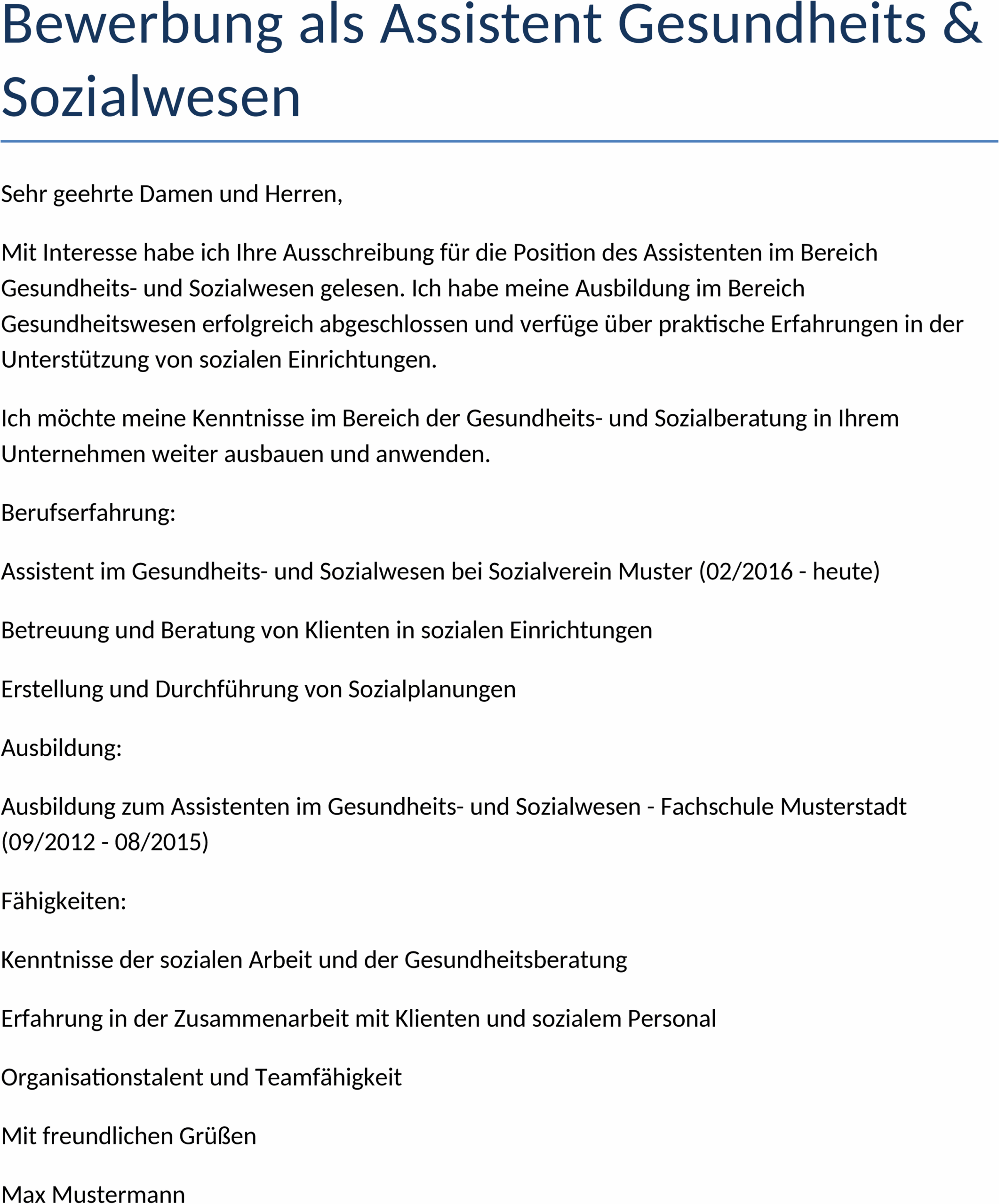 Bewerbungsvorlage Word für Gesundheits- und Sozialwesen