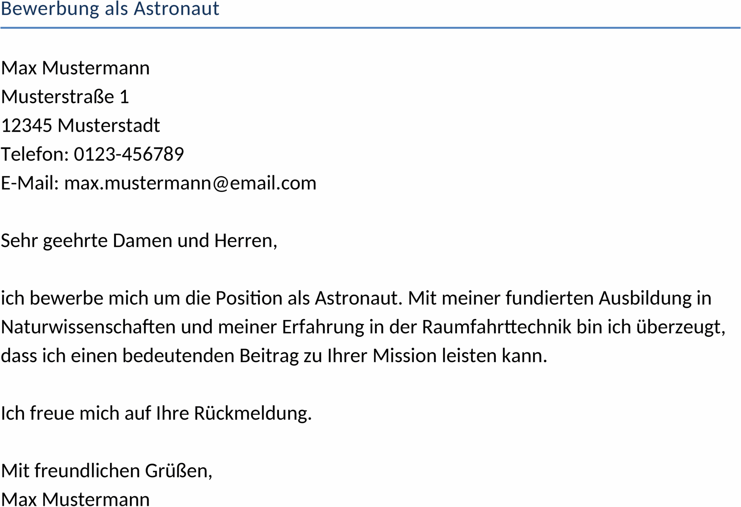 Word-Vorlage für Bewerbung als Astronaut
