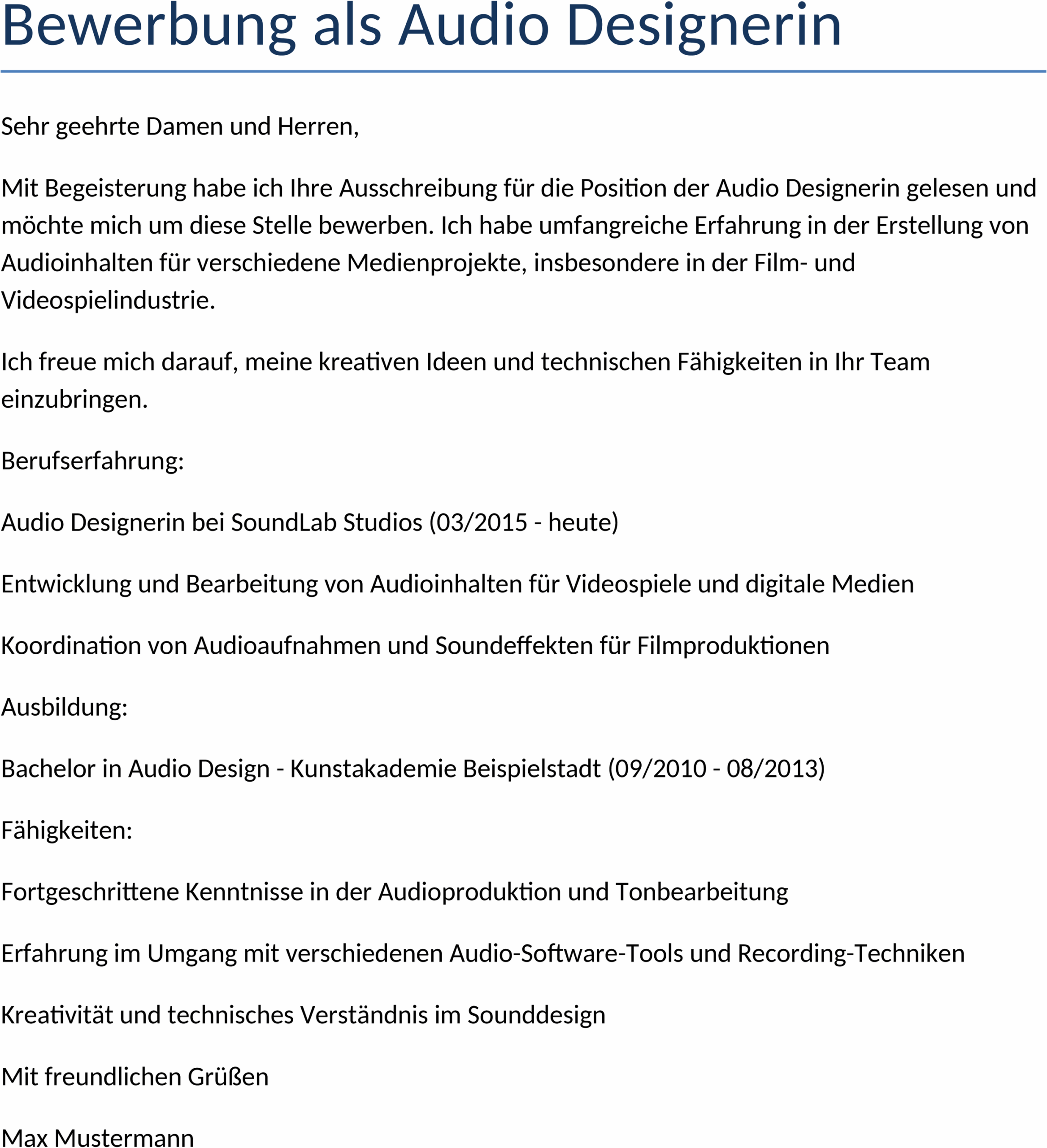 Bewerbungsvorlage Audio-Designer Word