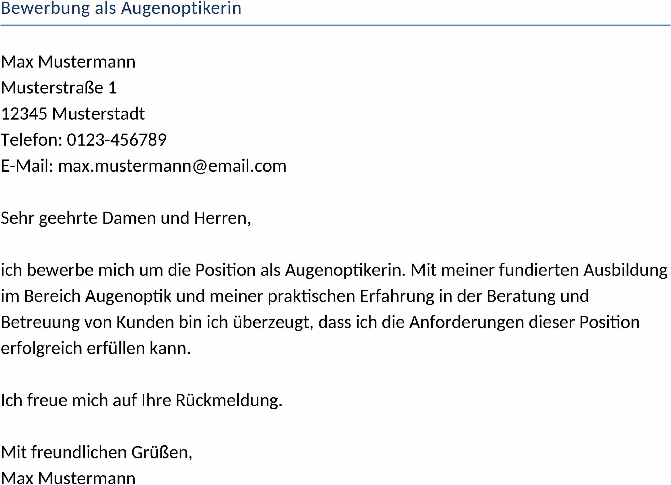 Bewerbung als Augenoptikerin Word-Dokument
