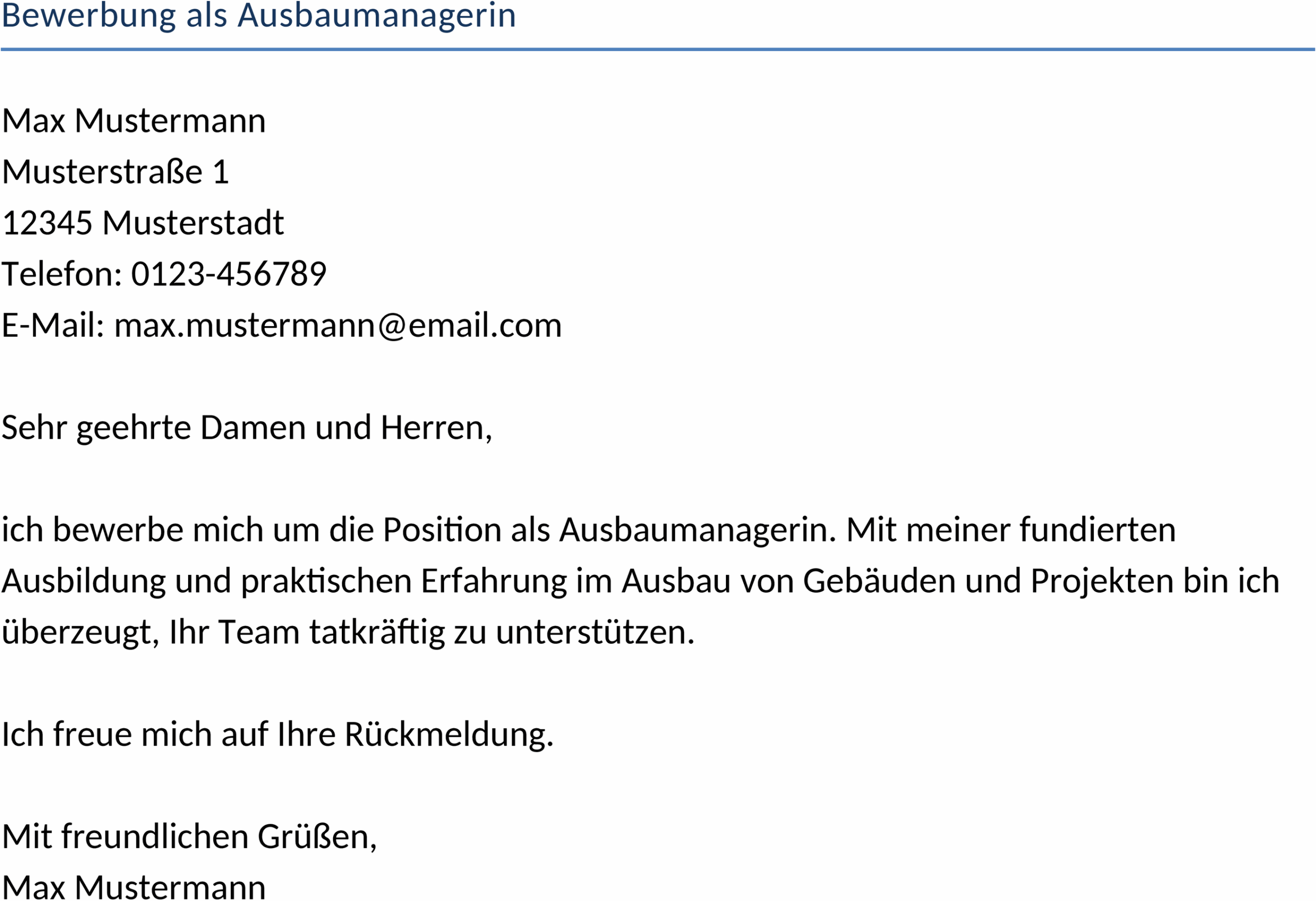 Bewerbung als Ausbaumanagerin Word-Vorlage