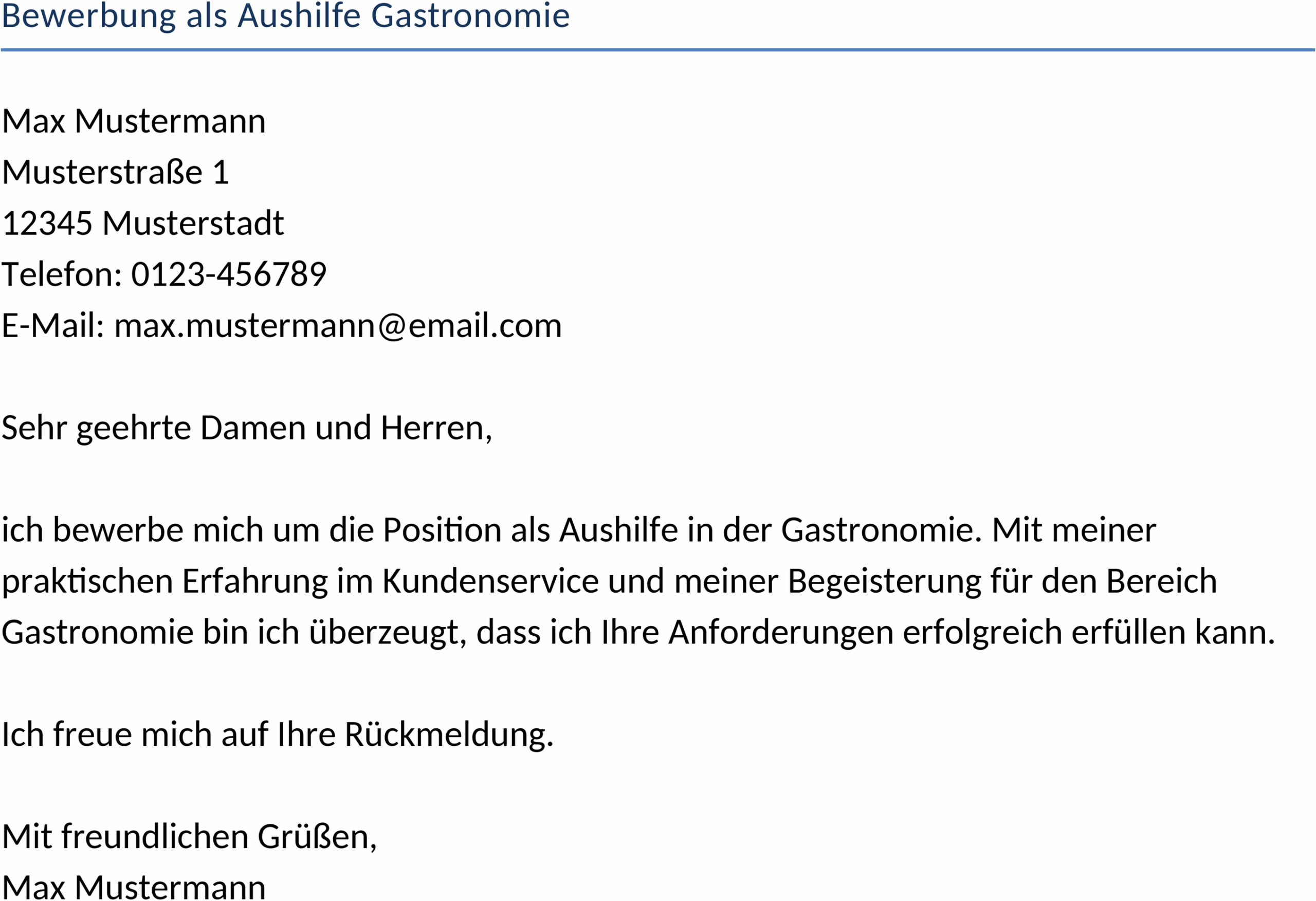 Word-Vorlage Bewerbung als Aushilfe Gastronomie