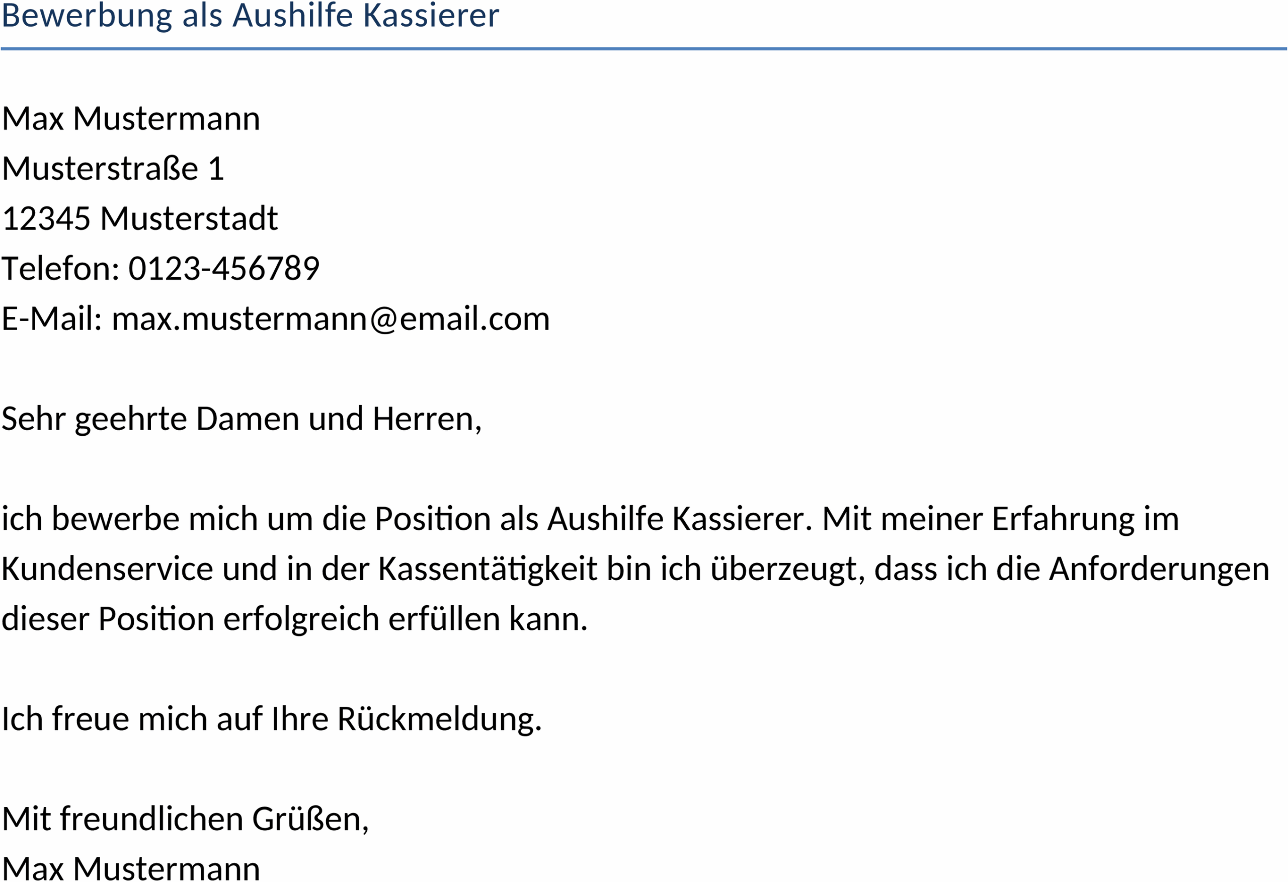 Word-Vorlage Bewerbung als Aushilfe Kassierer