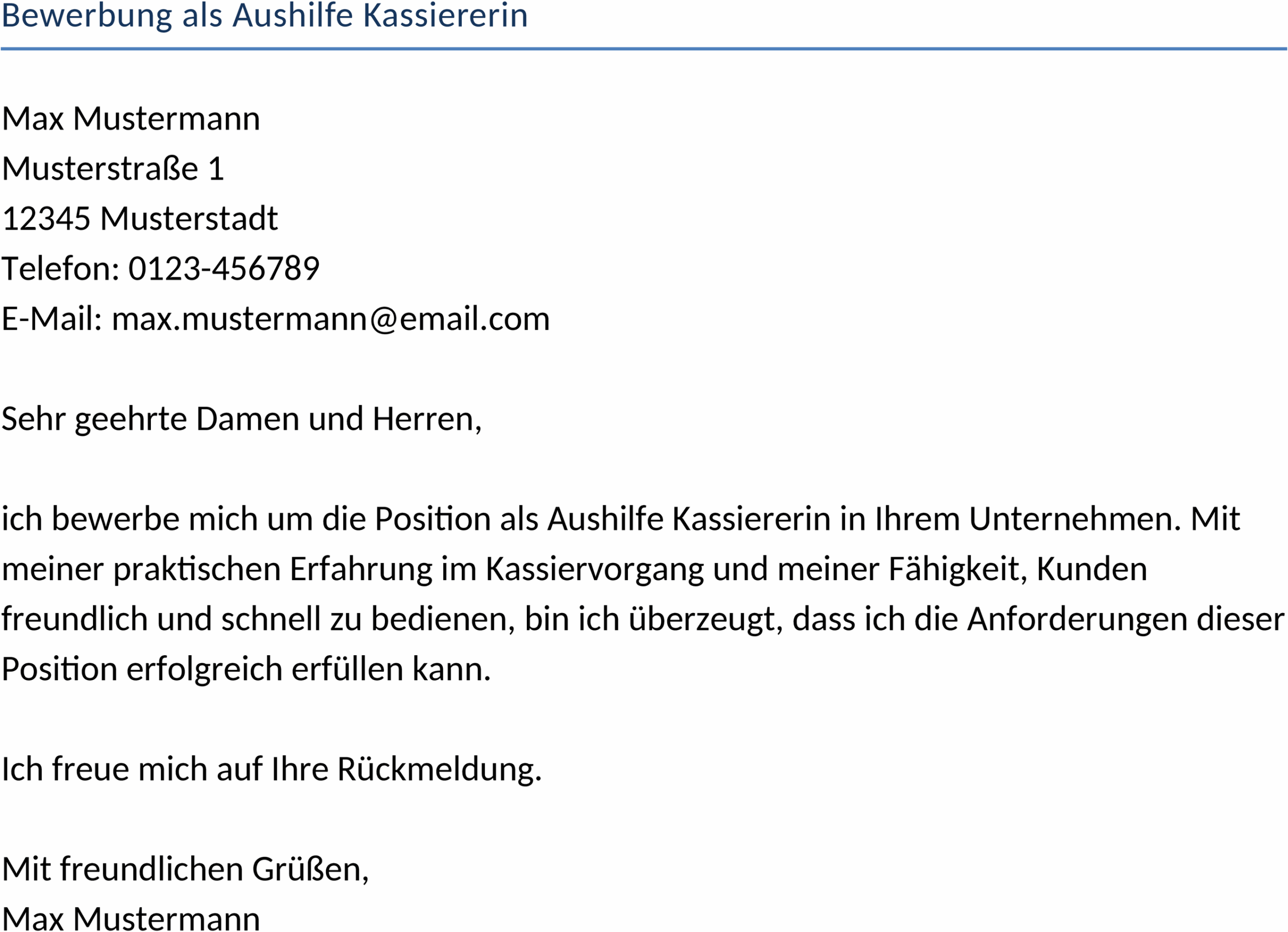 Word-Vorlage Bewerbung als Aushilfe Kassiererin