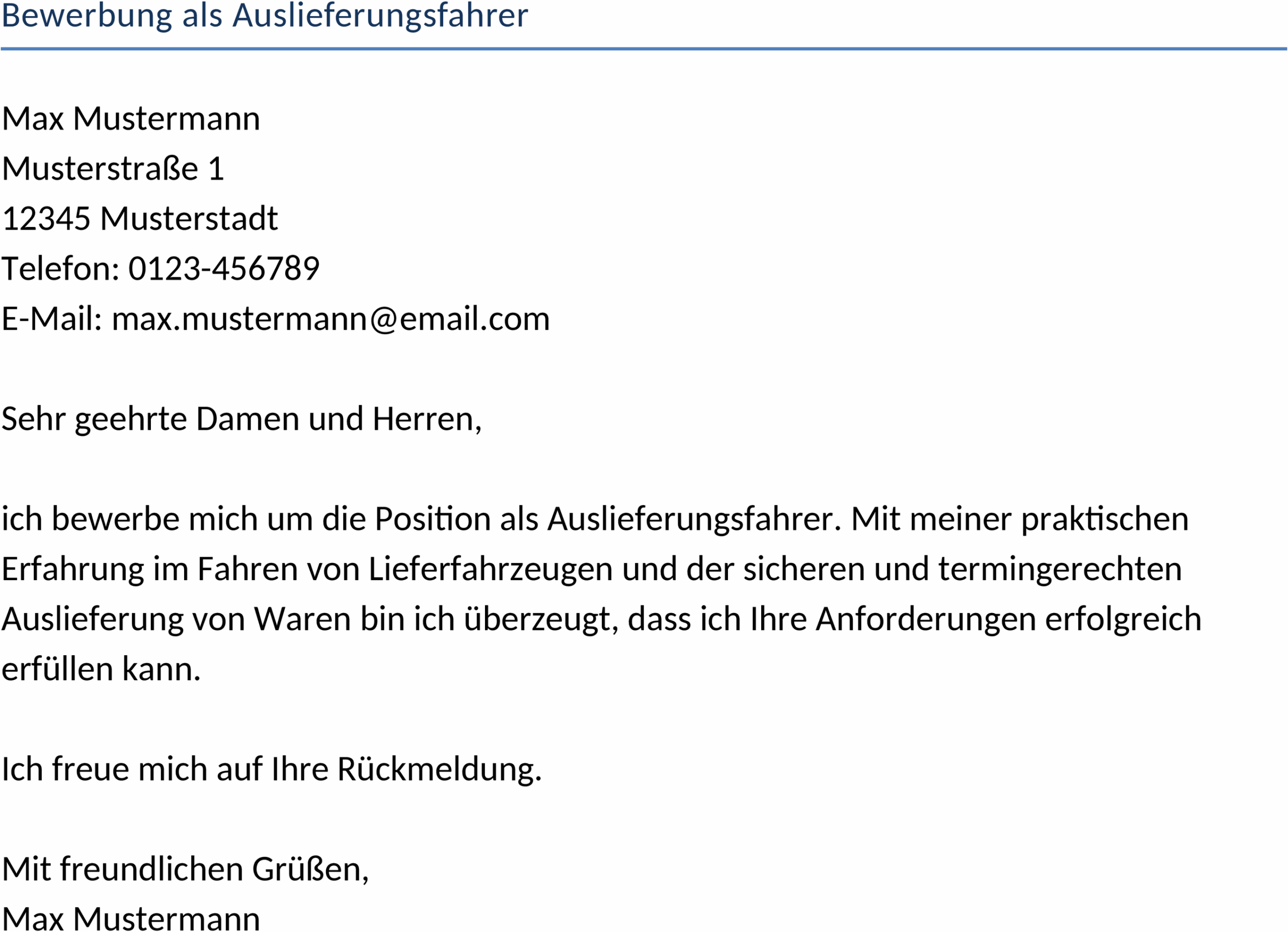 Word-Vorlage Bewerbung als Auslieferungsfahrer
