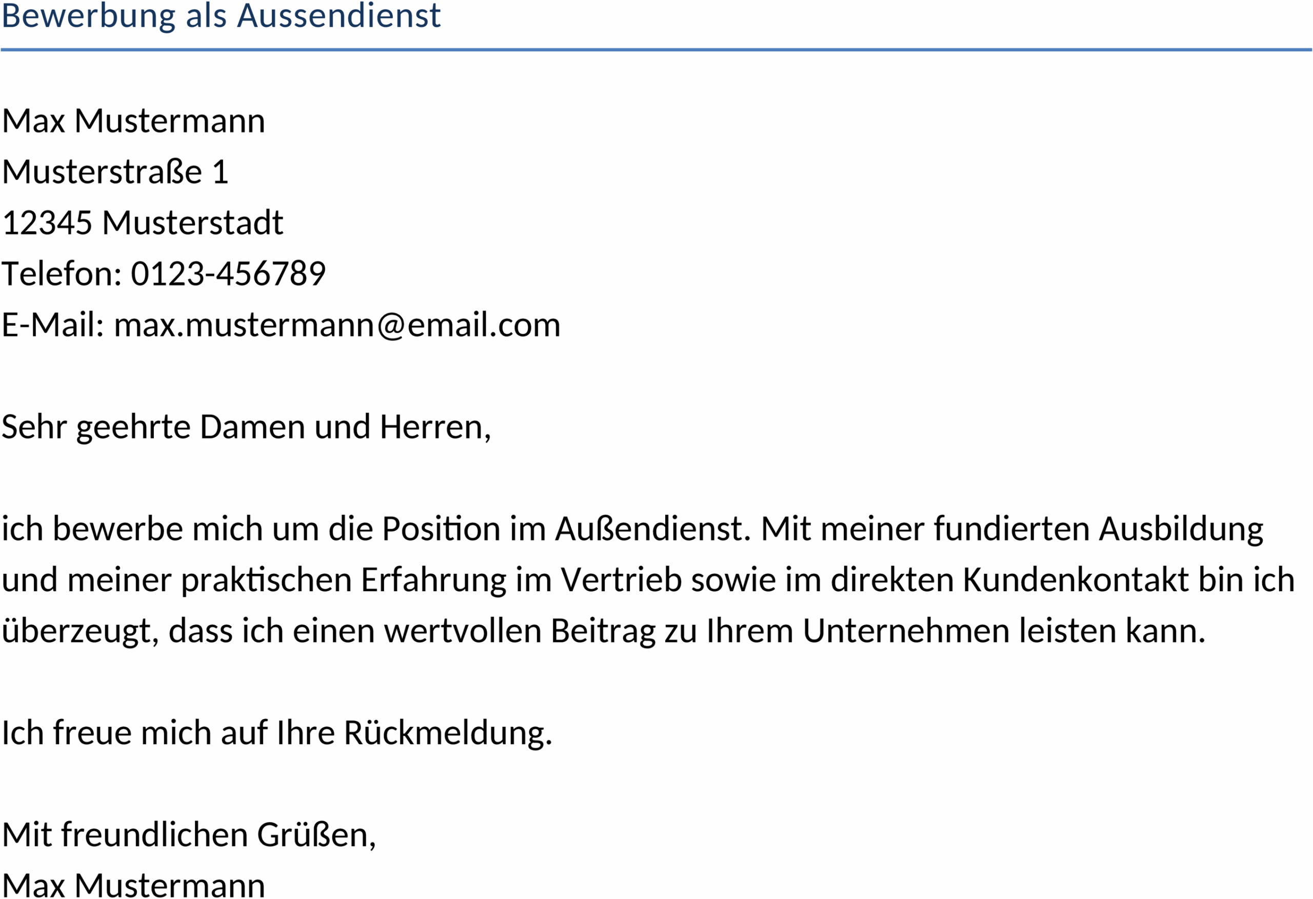 Bewerbungsvorlage im Word-Format für den Außendienst