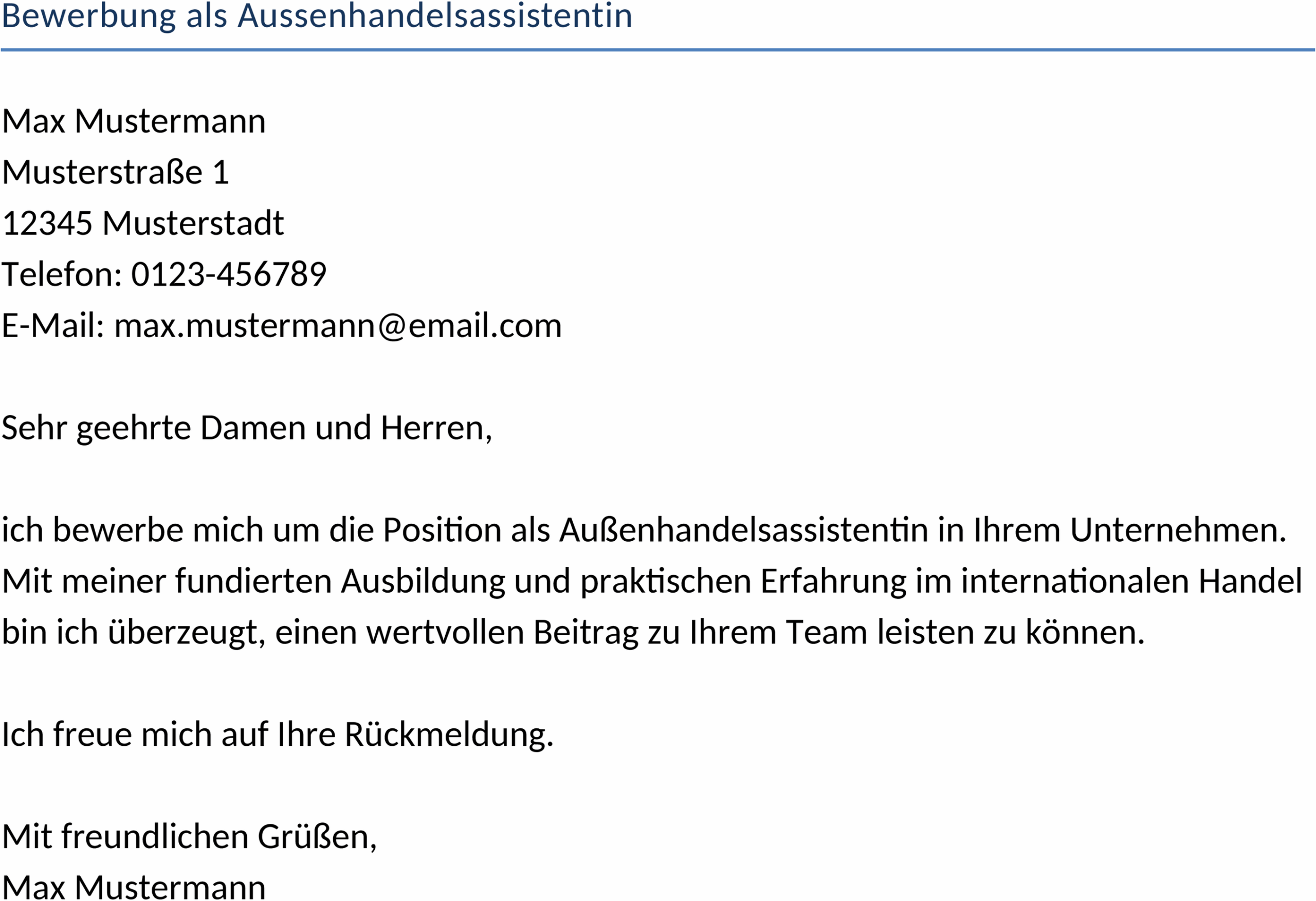 Bewerbungsvorlage als Außenhandelsassistentin in Word