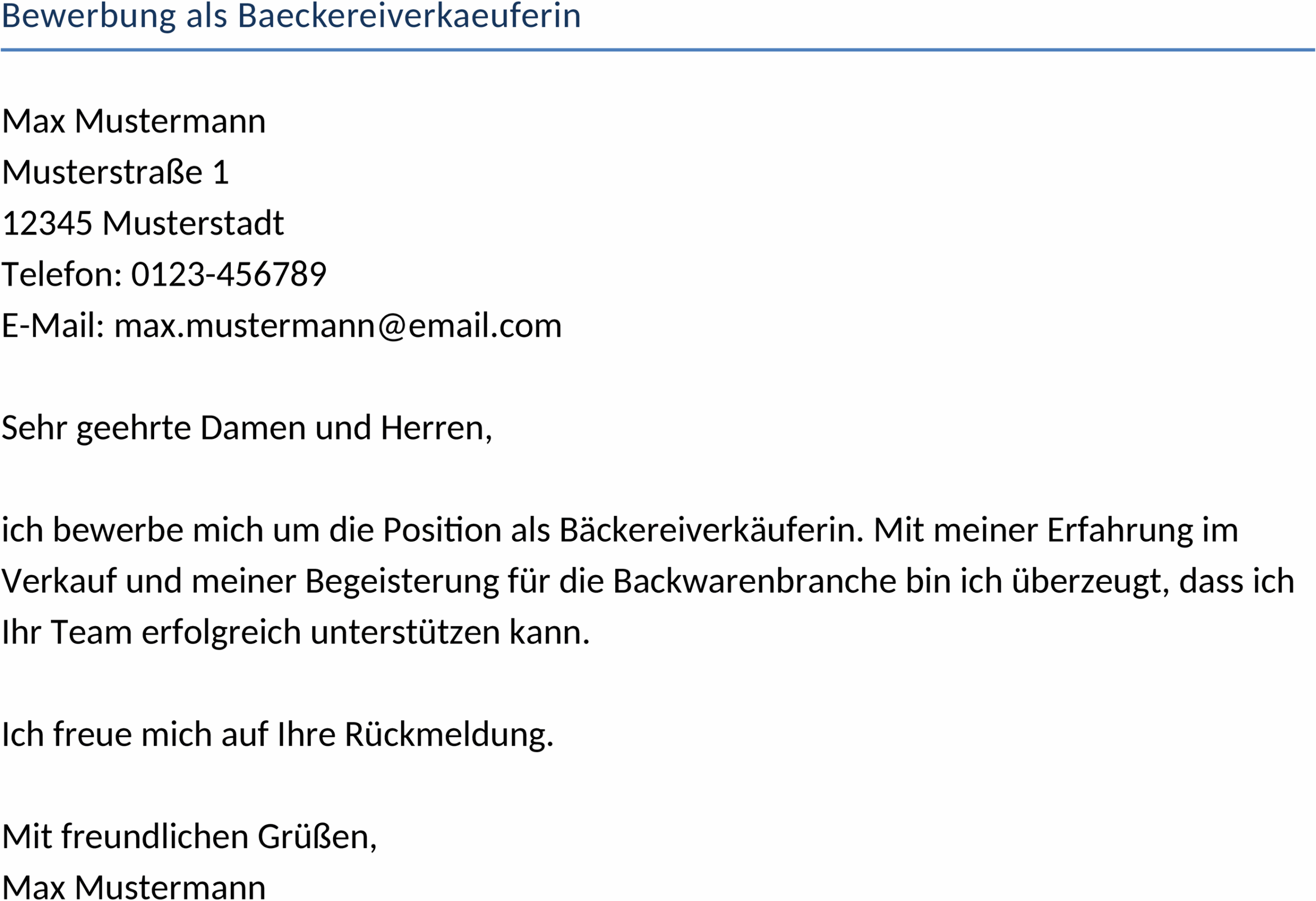 Word-Template Bewerbung als Bäckereiverkäuferin
