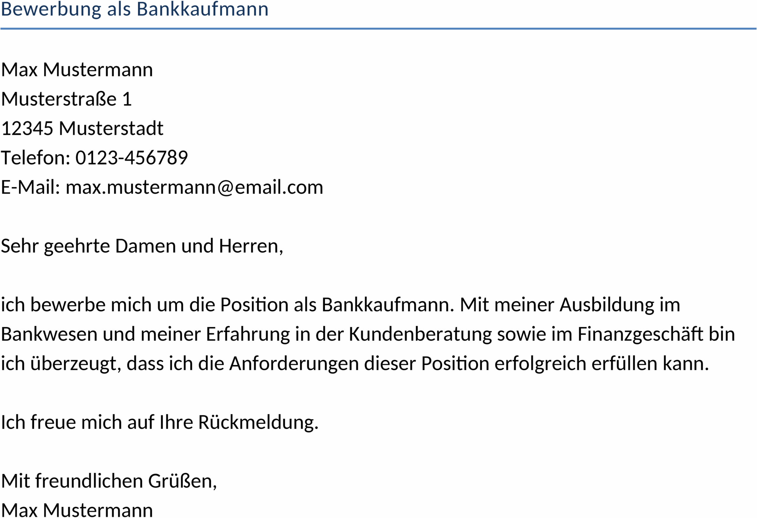 Bewerbungsvorlage als Bankkaufmann