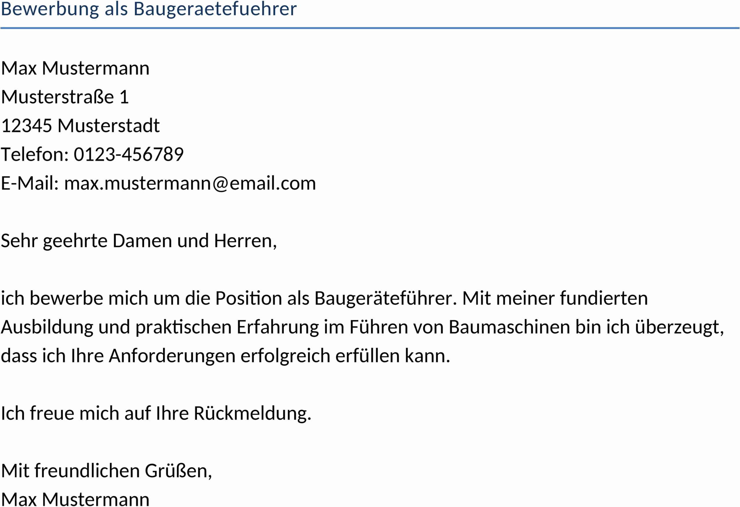 Bewerbung als Baugeraetefuehrer Word-Datei