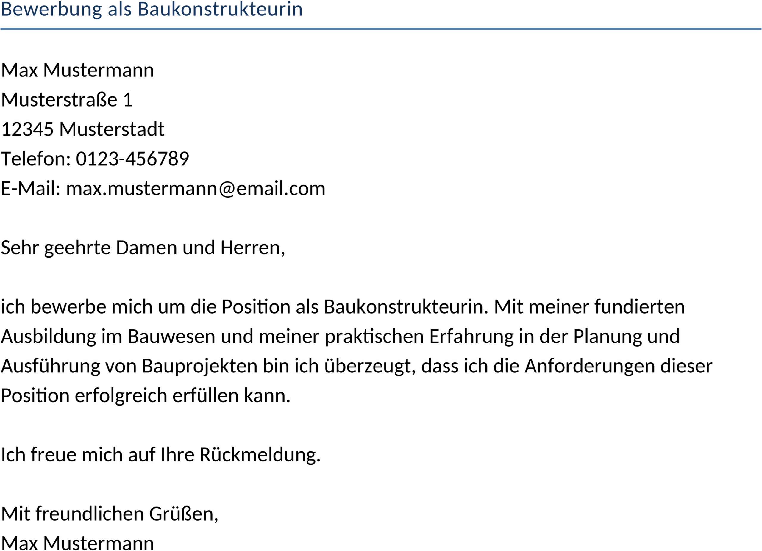 Bewerbung als Baukonstrukteurin Word
