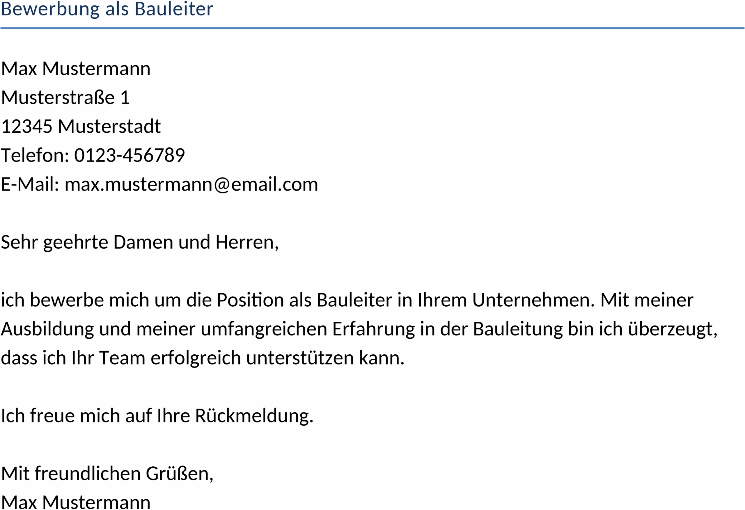 Bewerbung als Bauleiter Vorlage