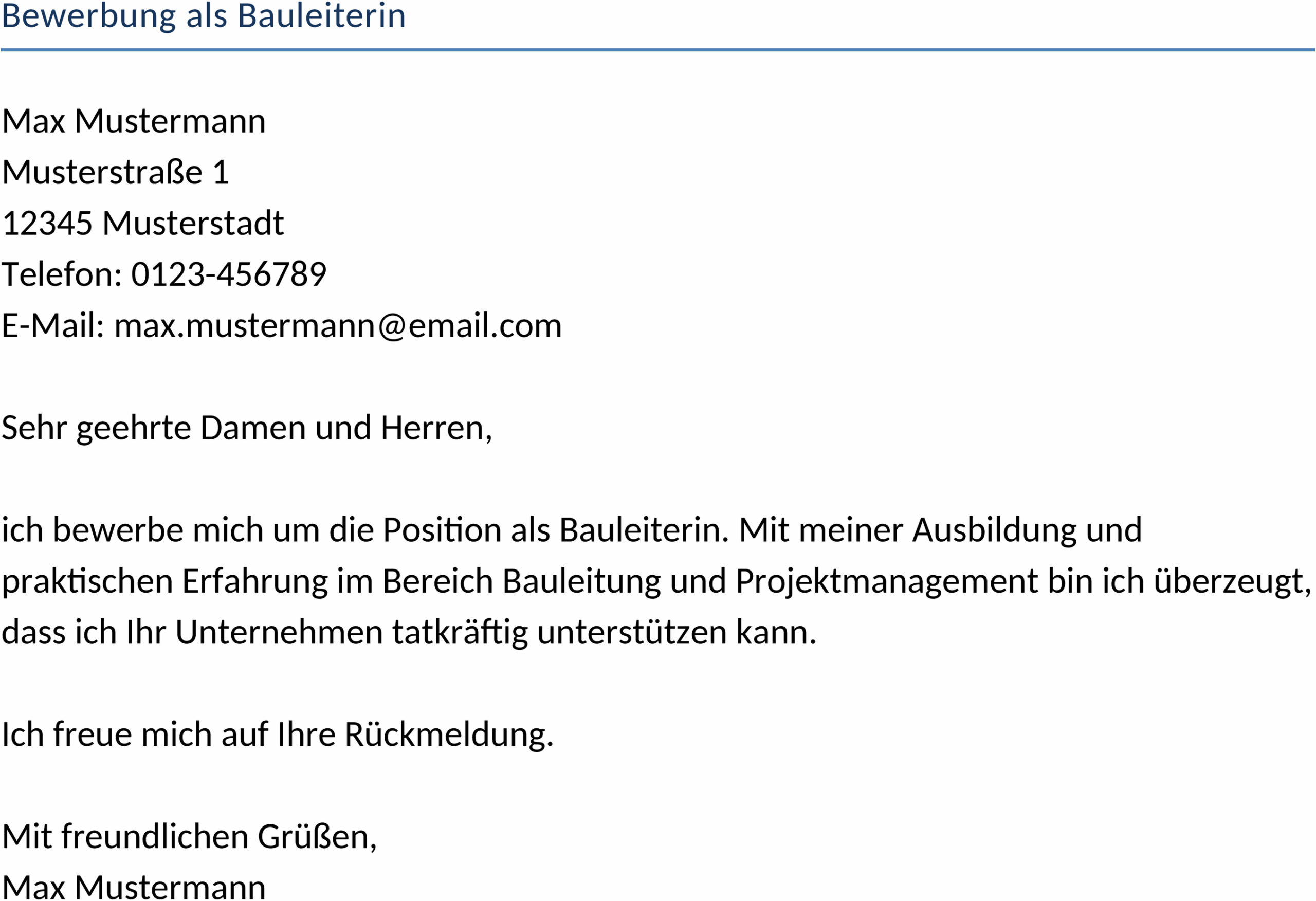 Bewerbungsvorlage als Bauleiterin im Word-Format