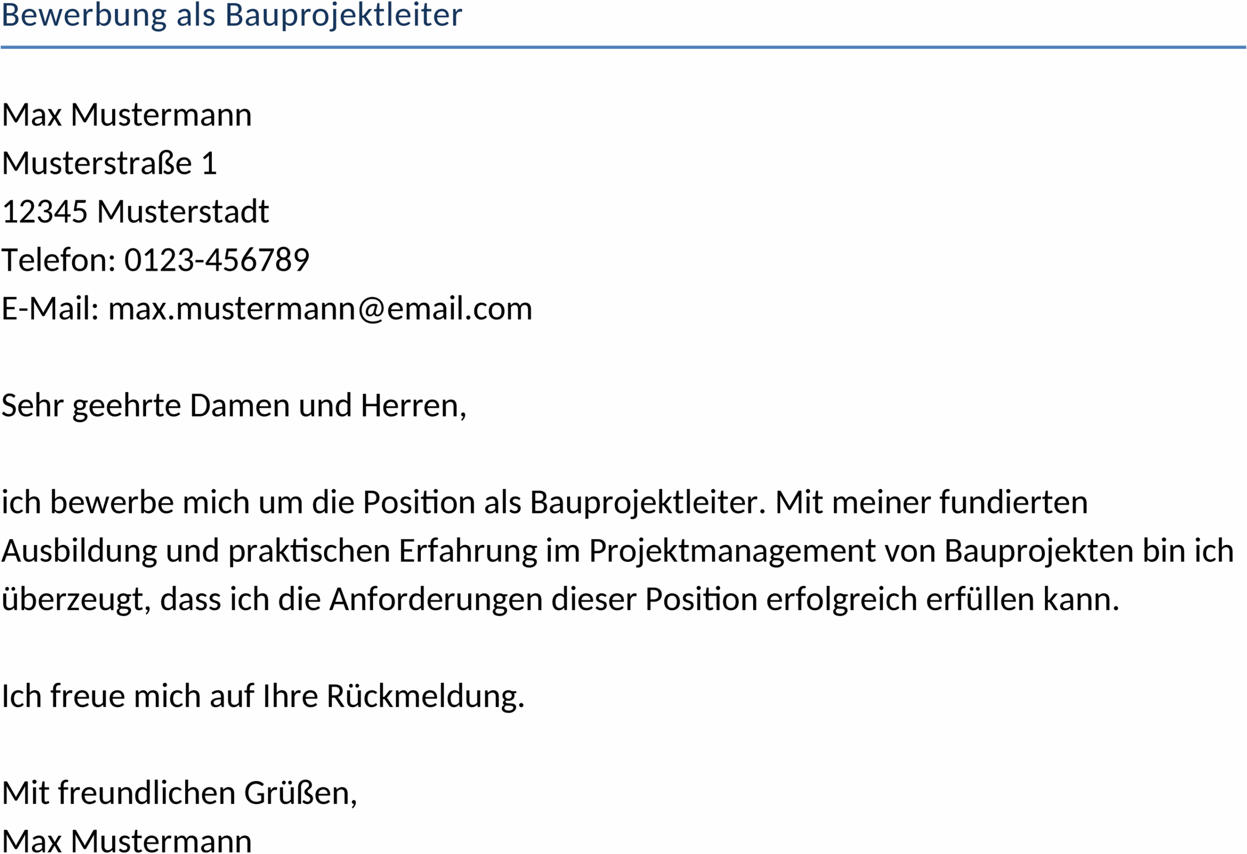 Bewerbung als Bauprojektleiter Word-Datei