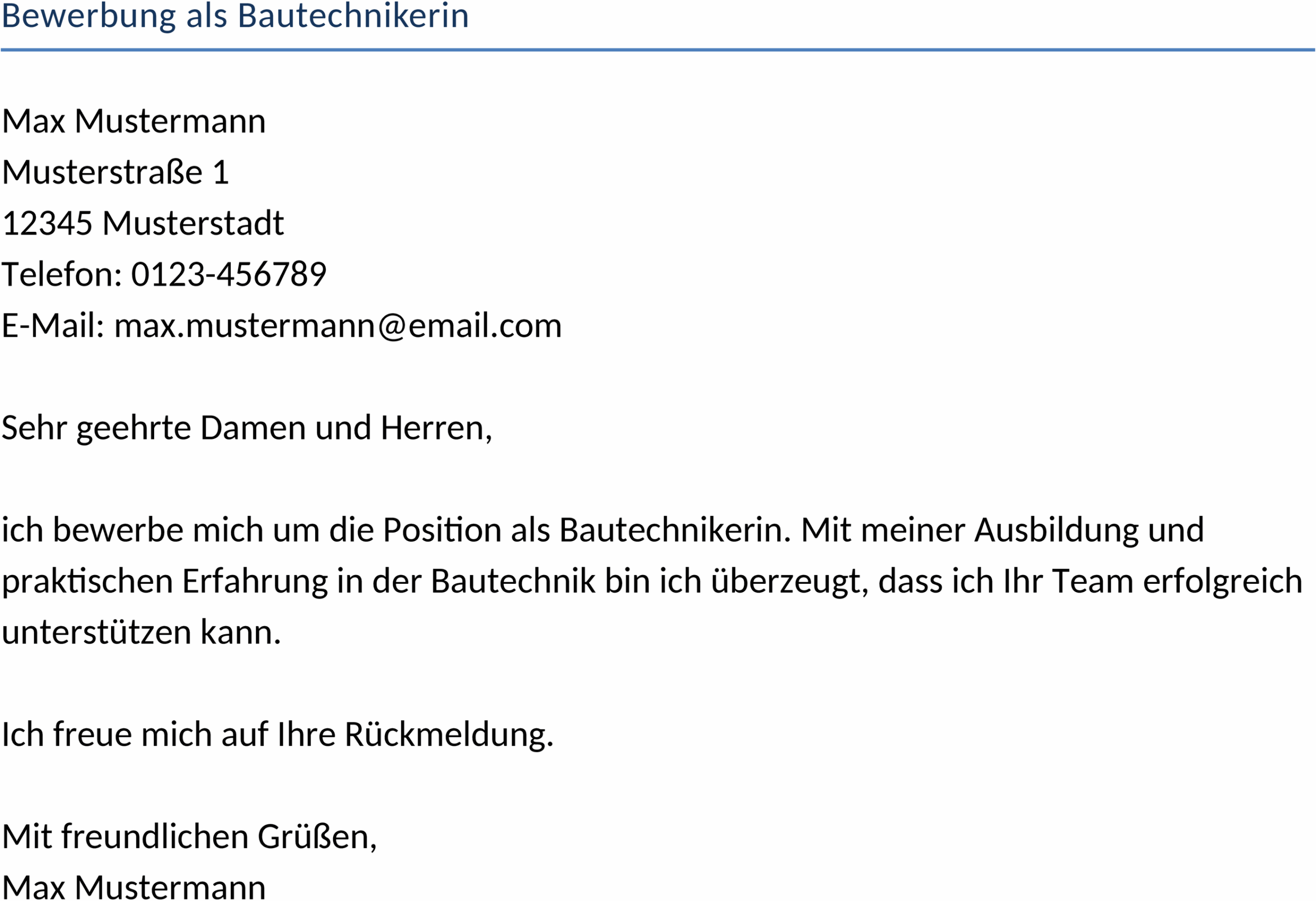 Bewerbungsvorlage als Bautechnikerin im Word-Format