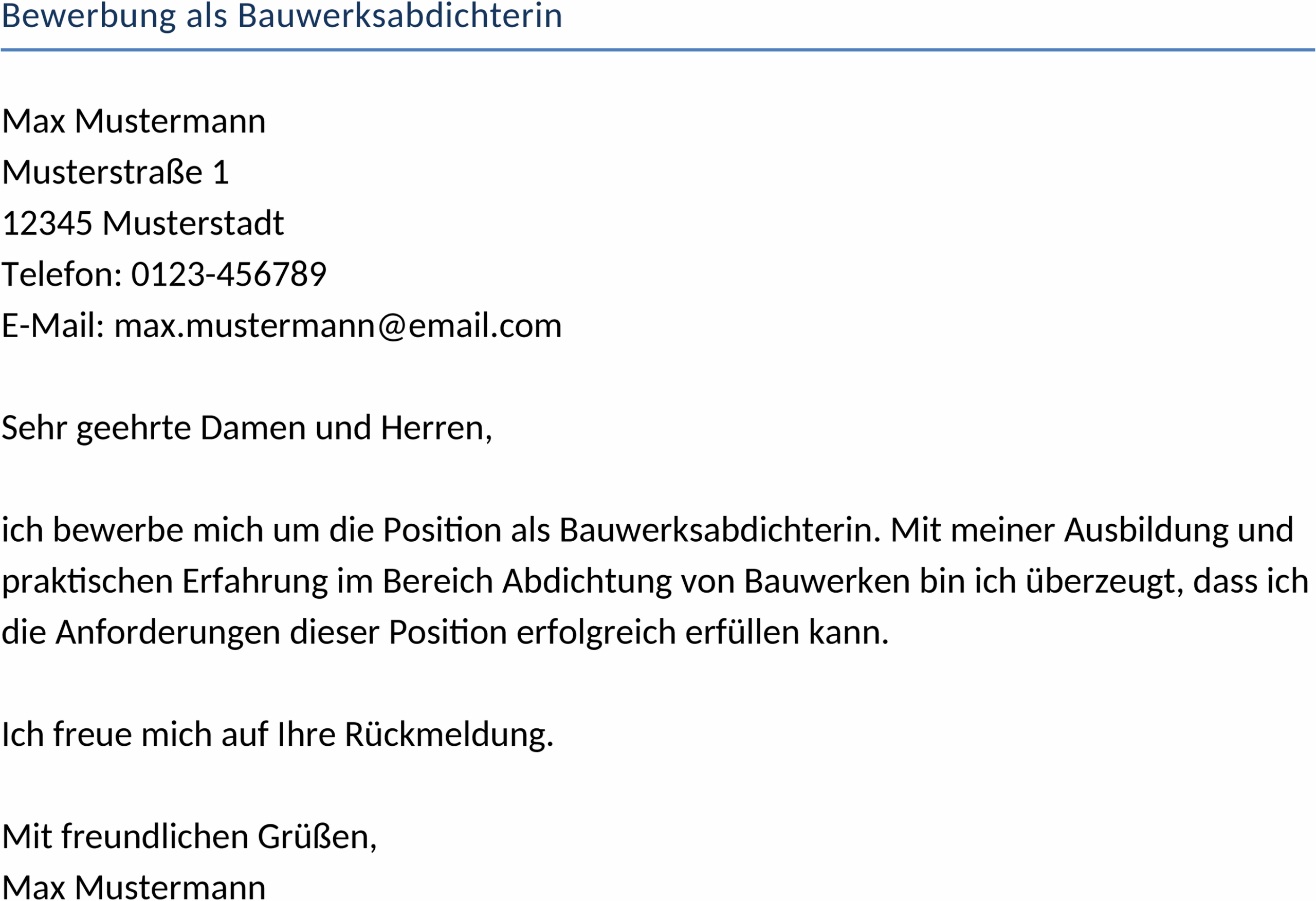 Word-Vorlage Bewerbung als Bauwerksabdichterin