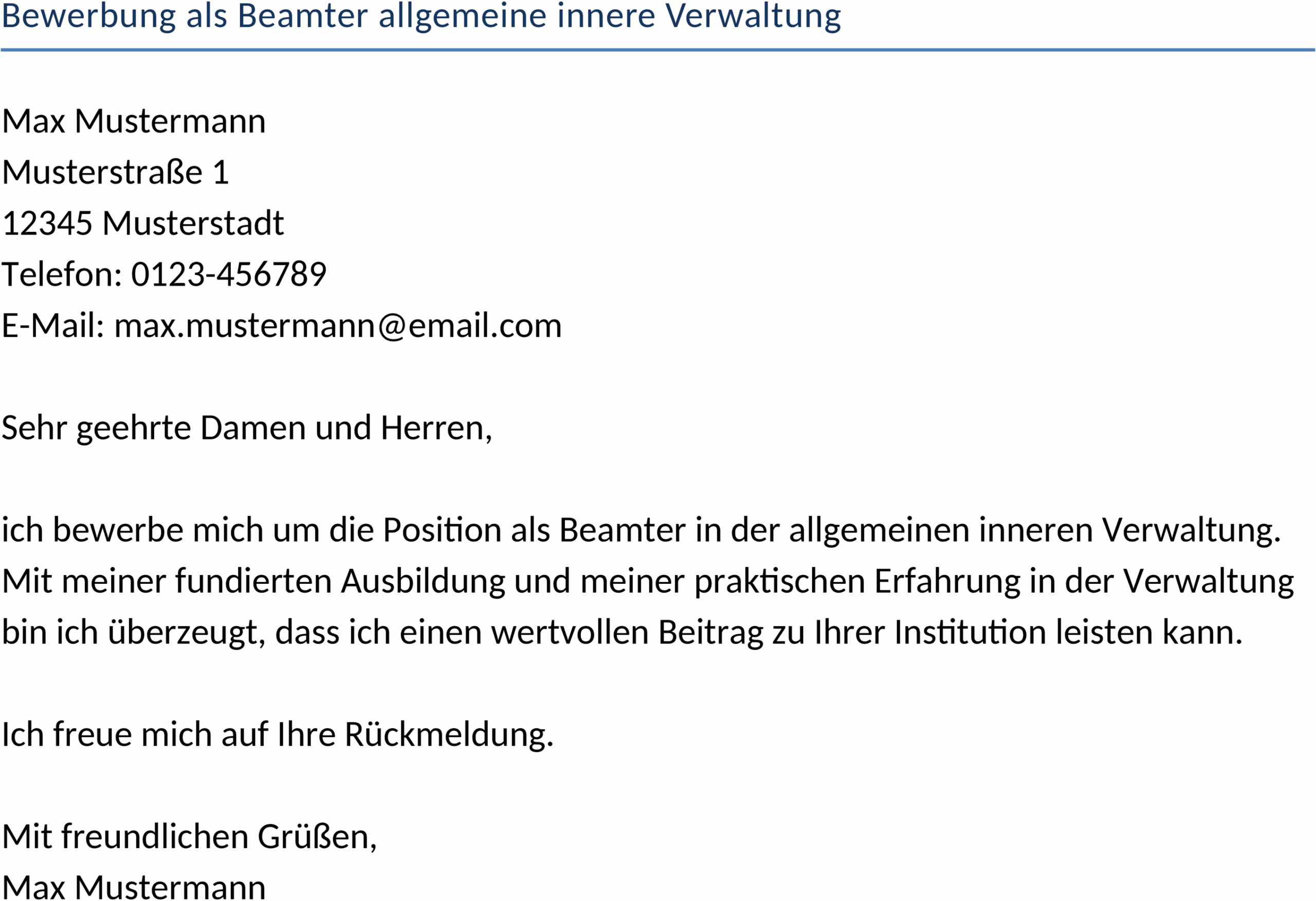 Bewerbung als Beamter in der allgemeinen inneren Verwaltung - Word