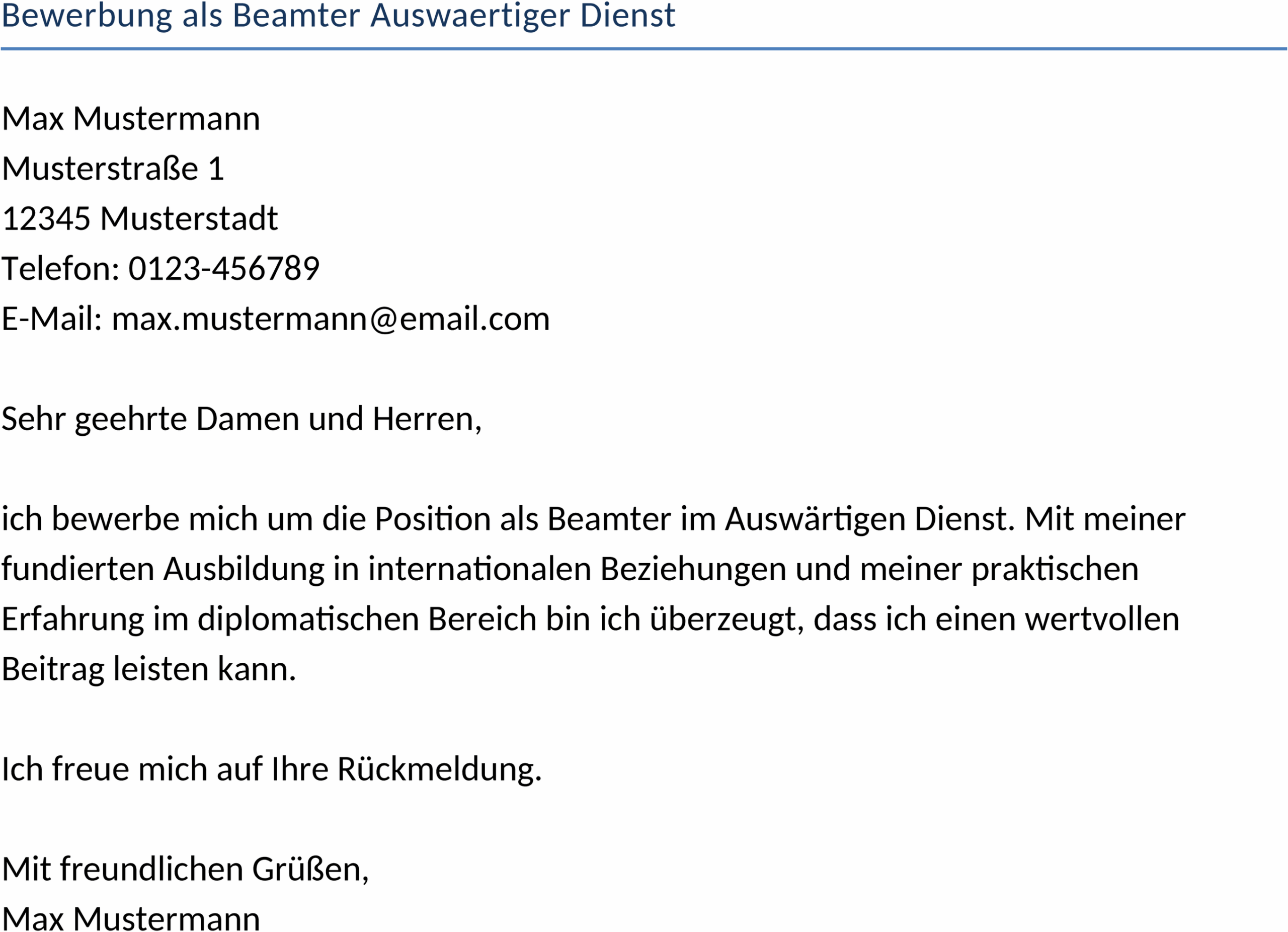 Word-Vorlage für Bewerbung als Beamter im Auswärtigen Dienst