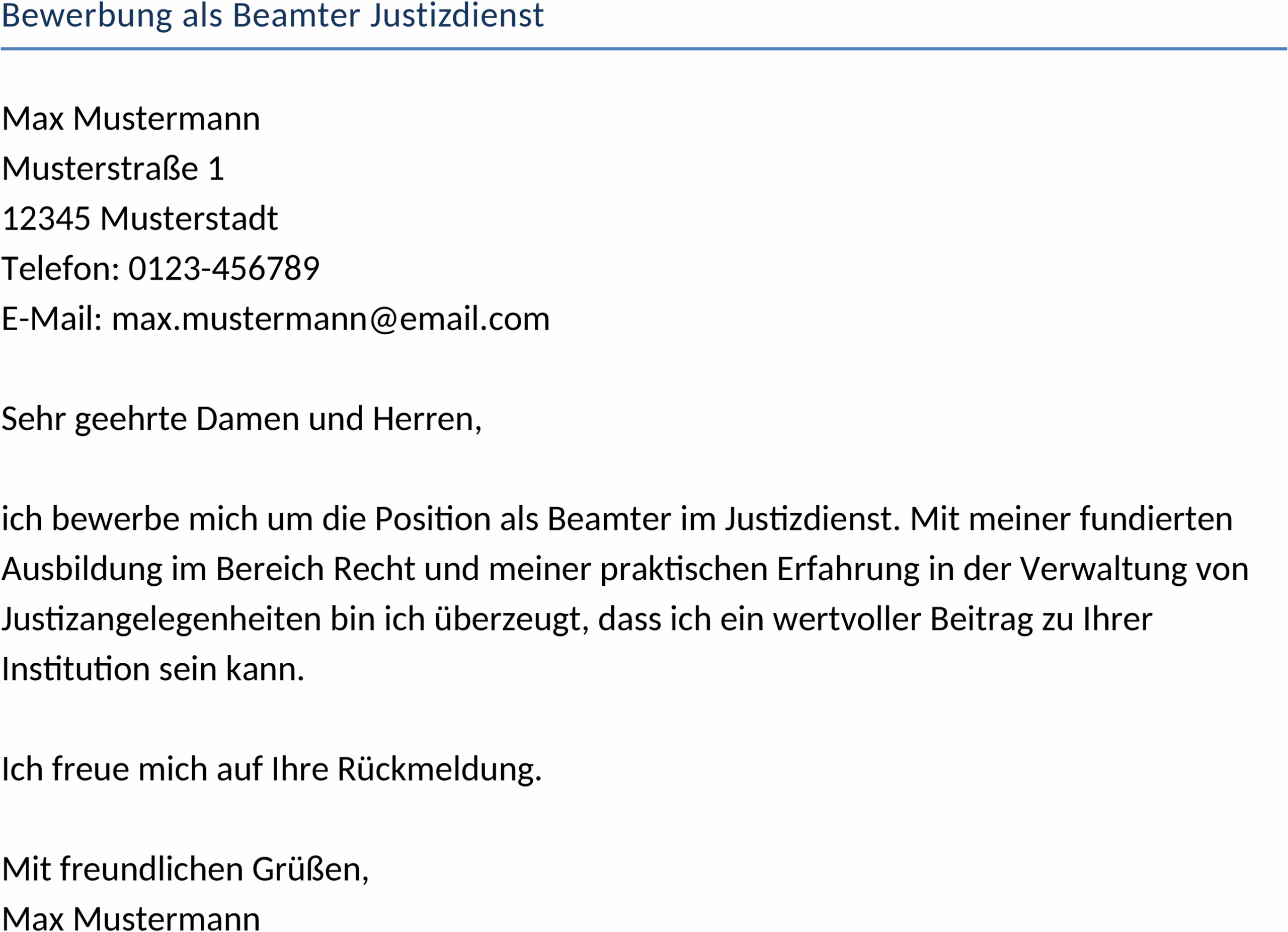 Word-Vorlage Bewerbung als Beamter im Justizdienst