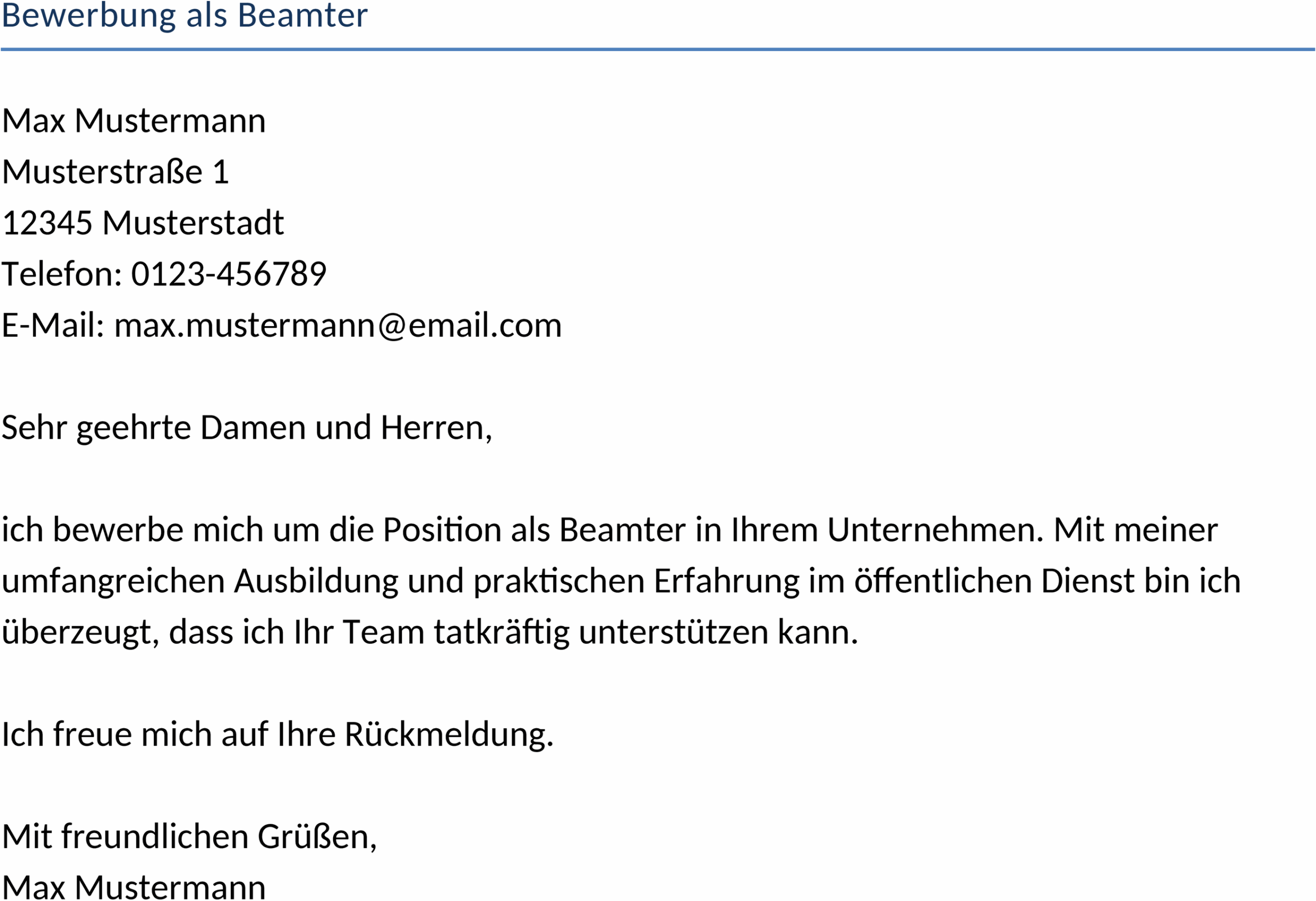 Word-Vorlage Bewerbung als Beamter