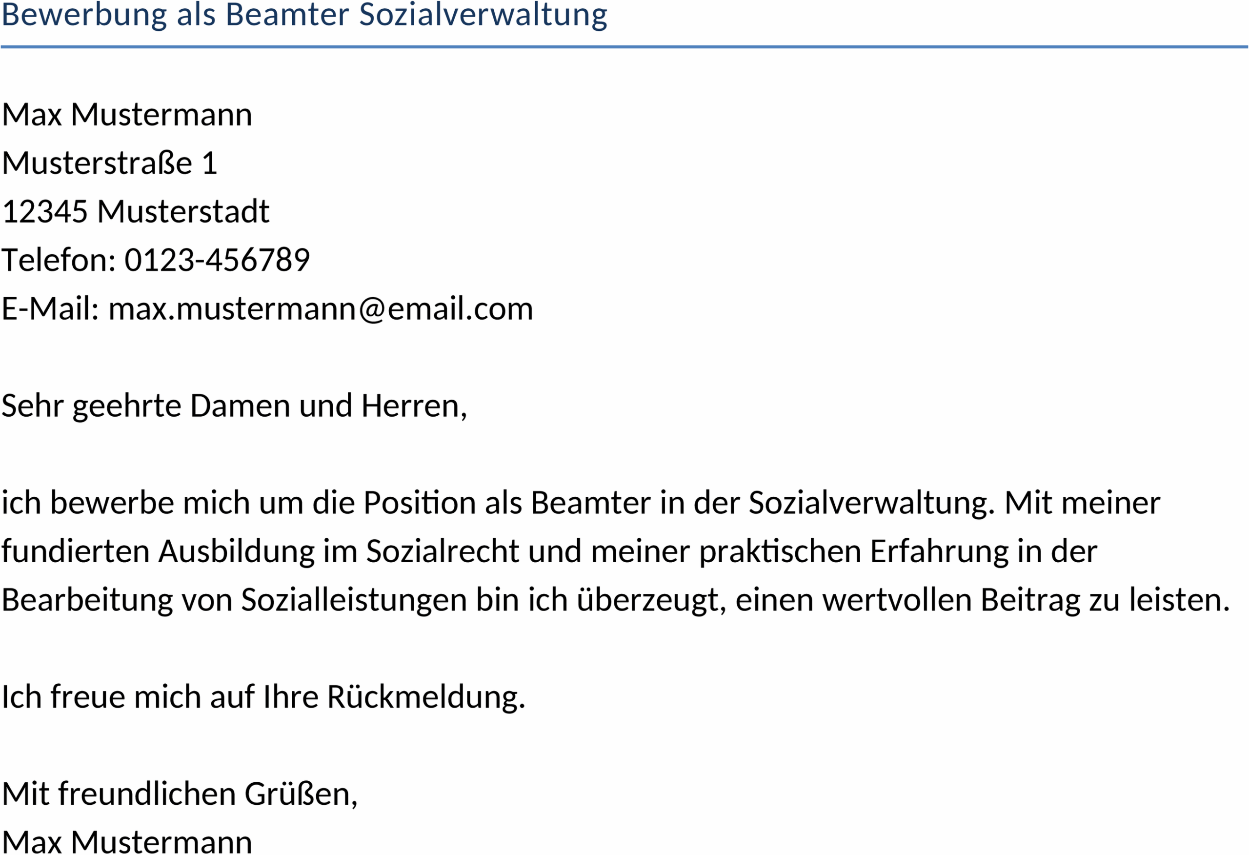Word-Vorlage Bewerbung als Beamter im Bereich Sozialverwaltung