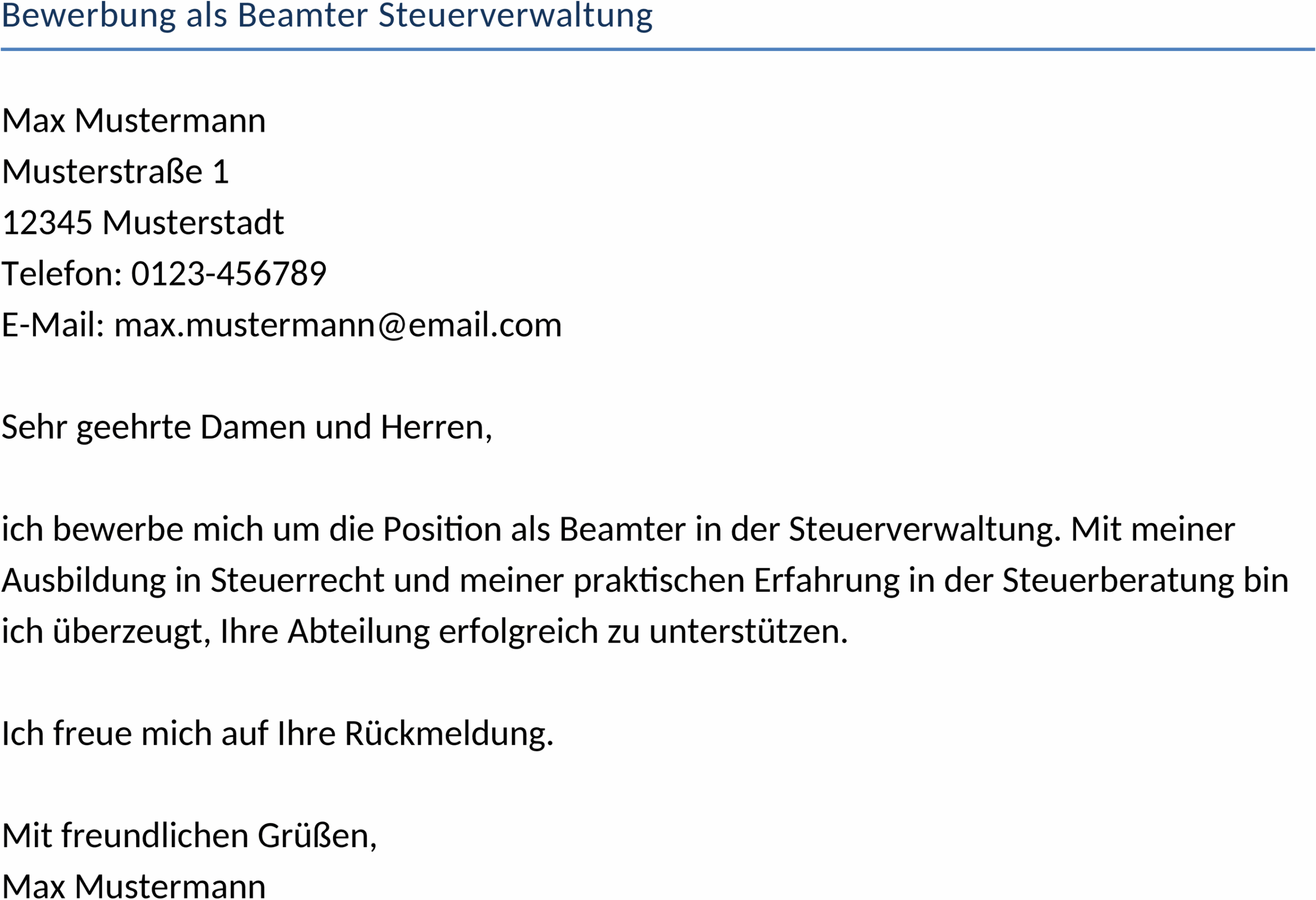 Word-Template Bewerbung als Beamter Steuerverwaltung
