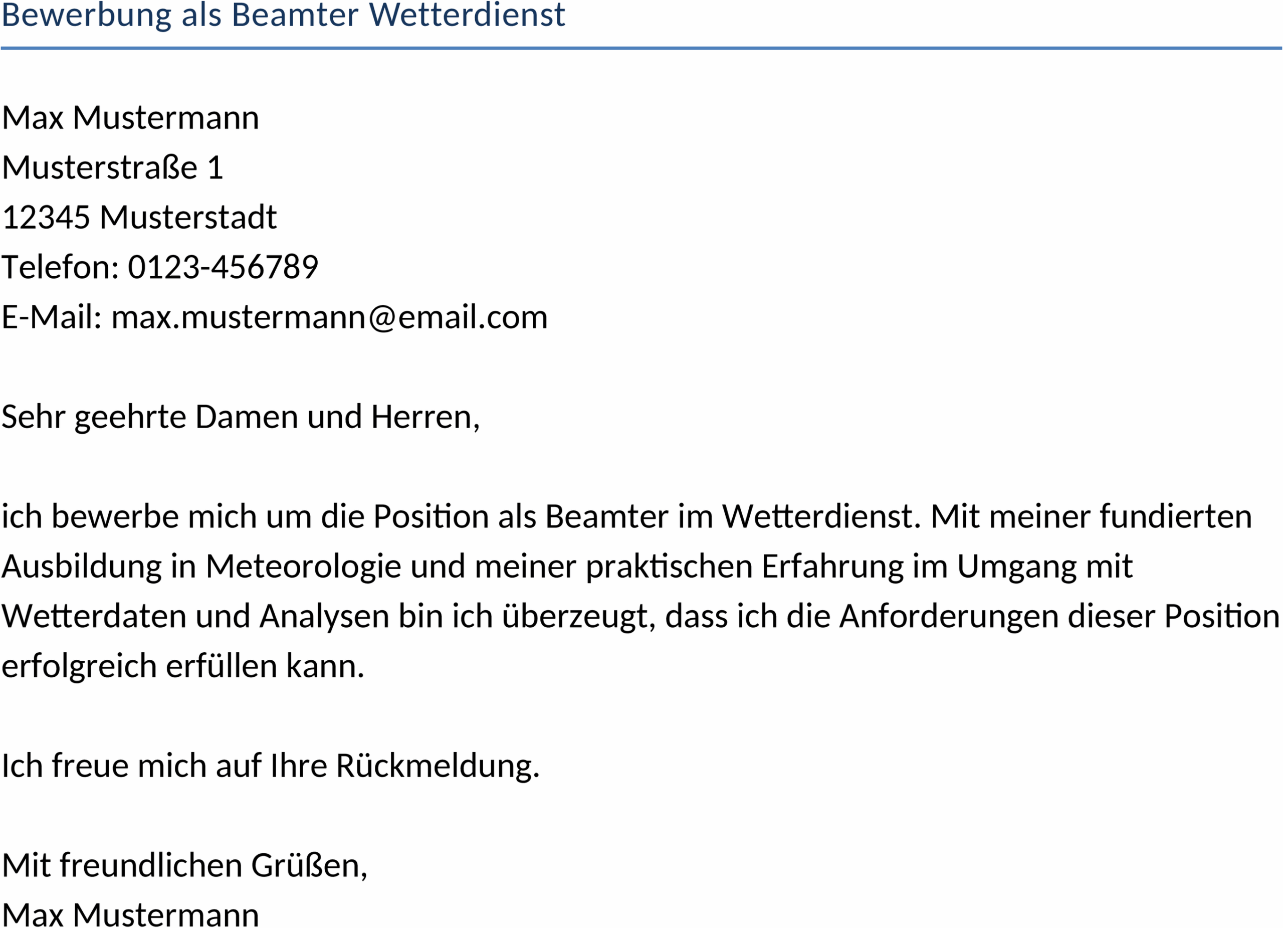 Bewerbung als Beamter Wetterdienst Word-Vorlage