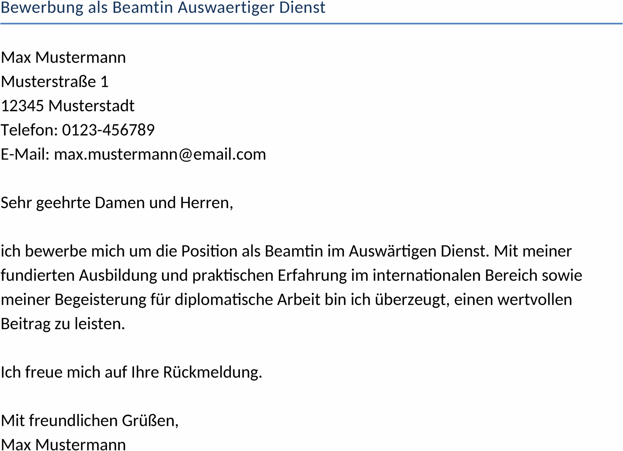 Bewerbung als Beamtin im Auswärtigen Dienst Word-Dokument