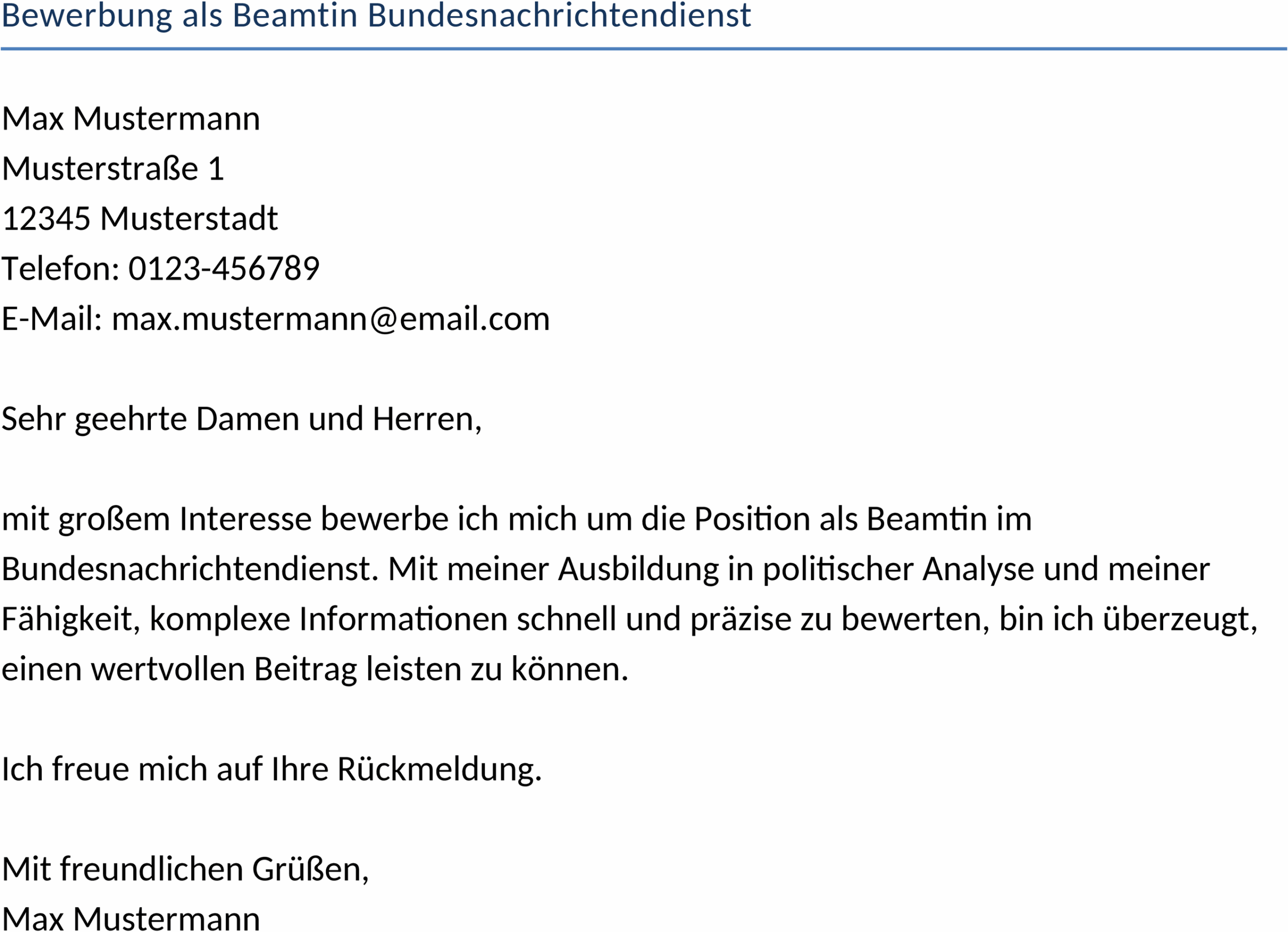 Bewerbung als Beamtin beim Bundesnachrichtendienst