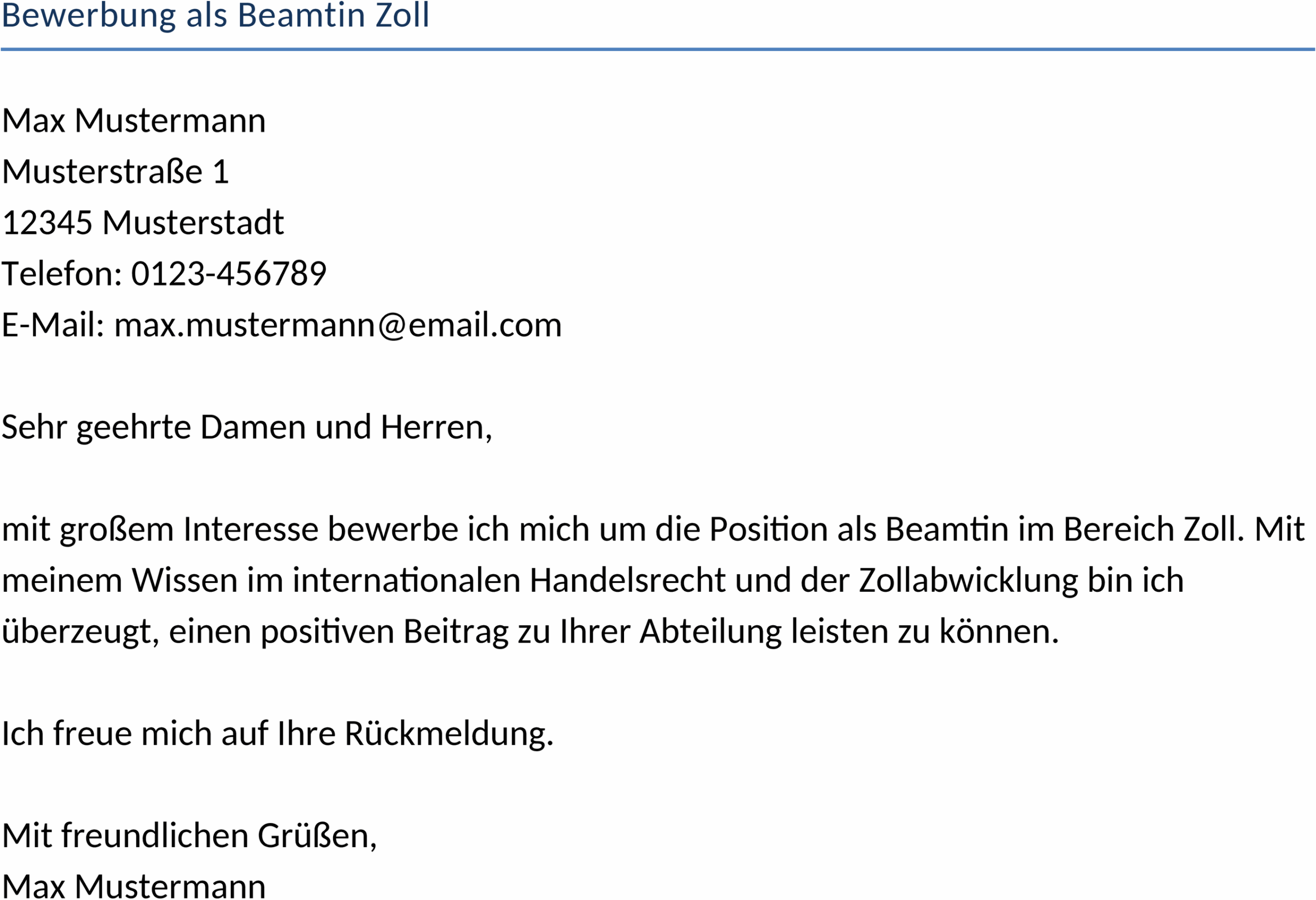 Word-Vorlage Bewerbung als Beamtin Zoll