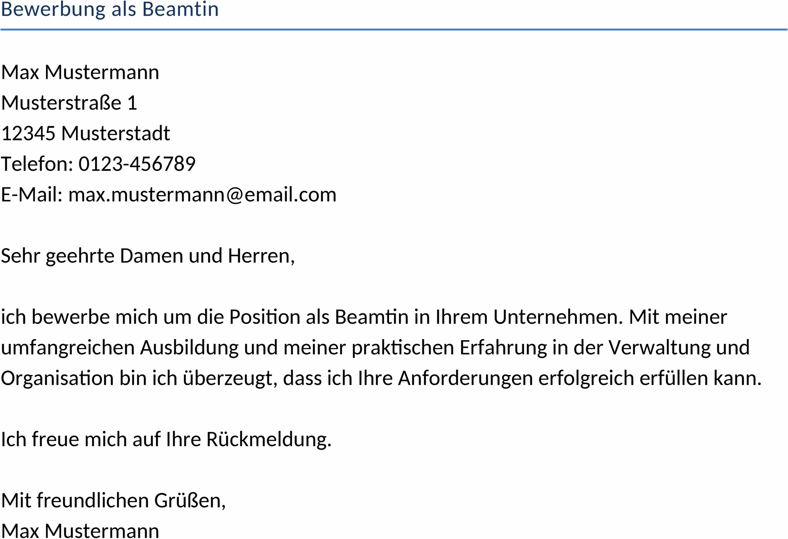 Word-Vorlage Bewerbung als Beamtin