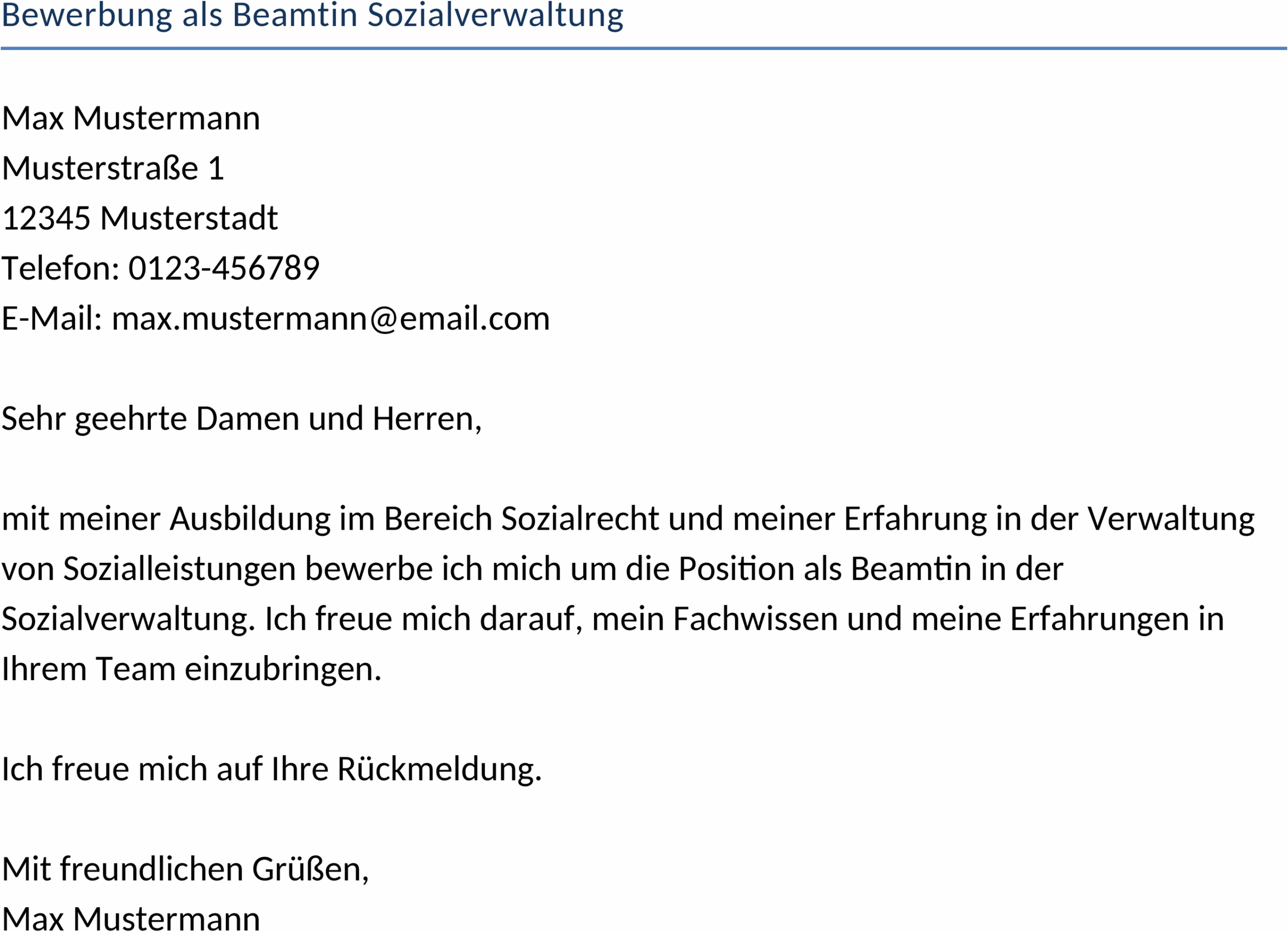 Word-Vorlage Bewerbung als Beamtin in der Sozialverwaltung