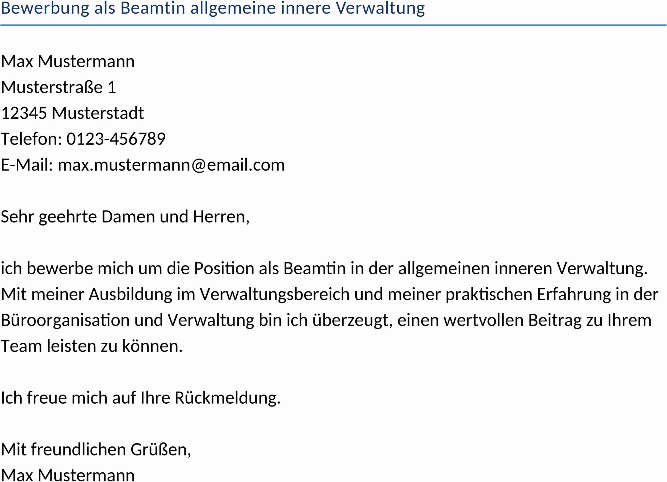 Word-Vorlage Bewerbung als Beamtin in der Verwaltung