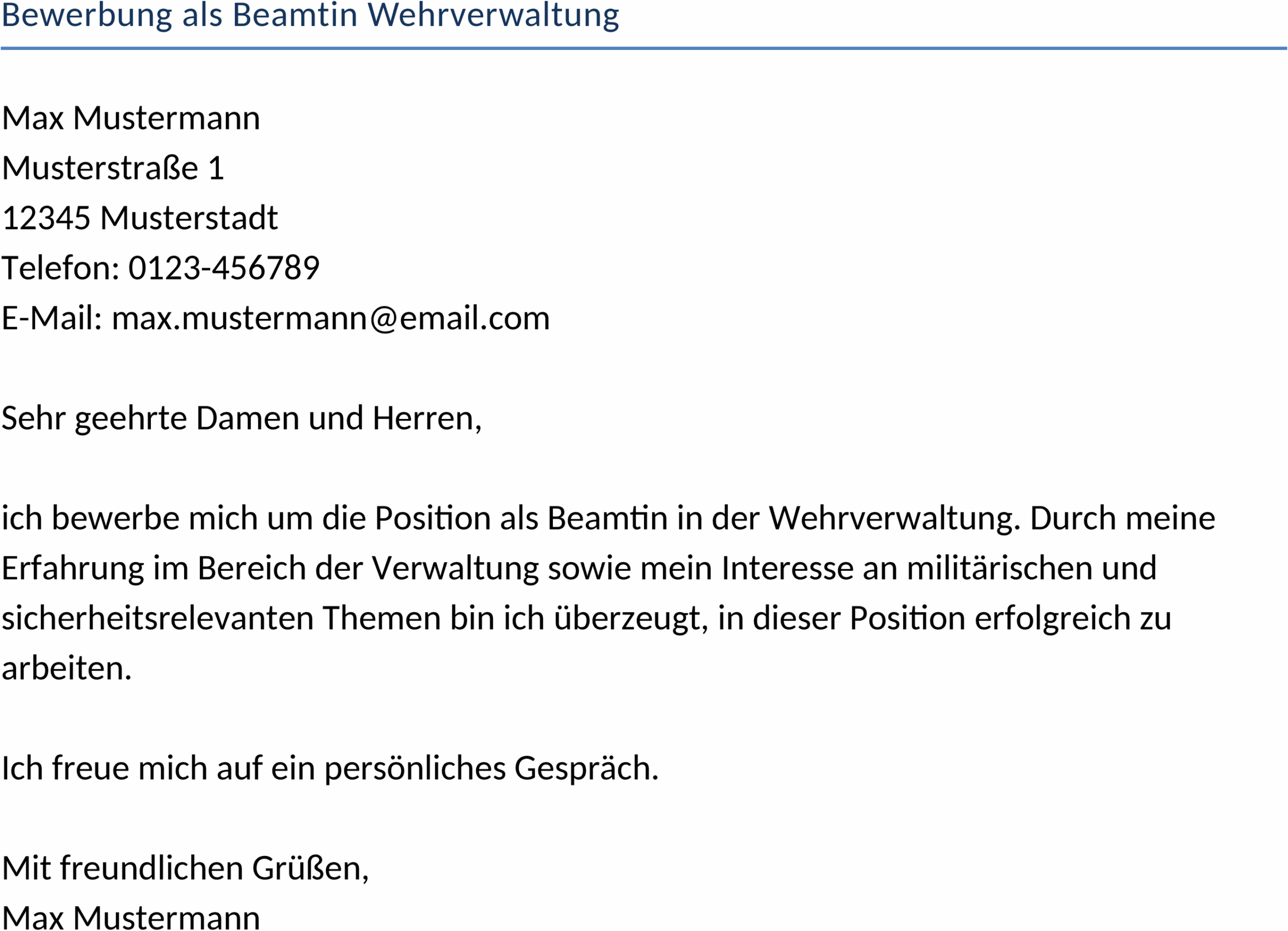 Word-Vorlage Bewerbung als Beamtin Wehrverwaltung