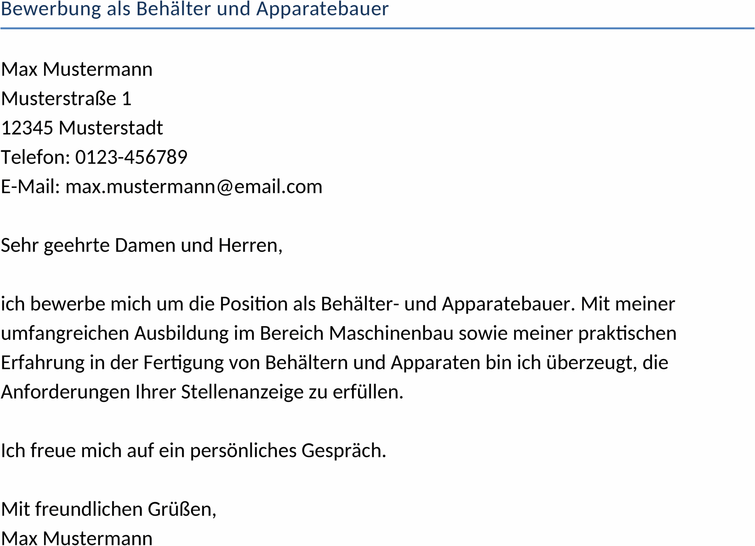 Word-Vorlage Bewerbung als Behaelter- und Apparatebauer