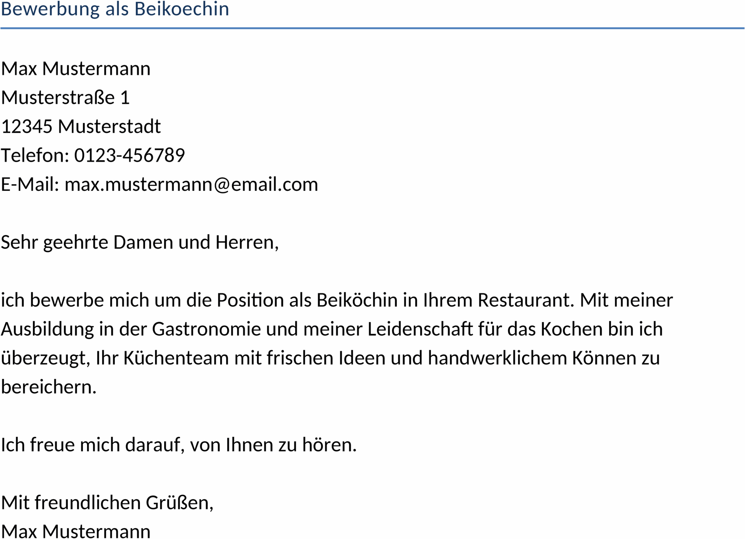 Bewerbungsvorlage als Beiköchin im DOCX-Format