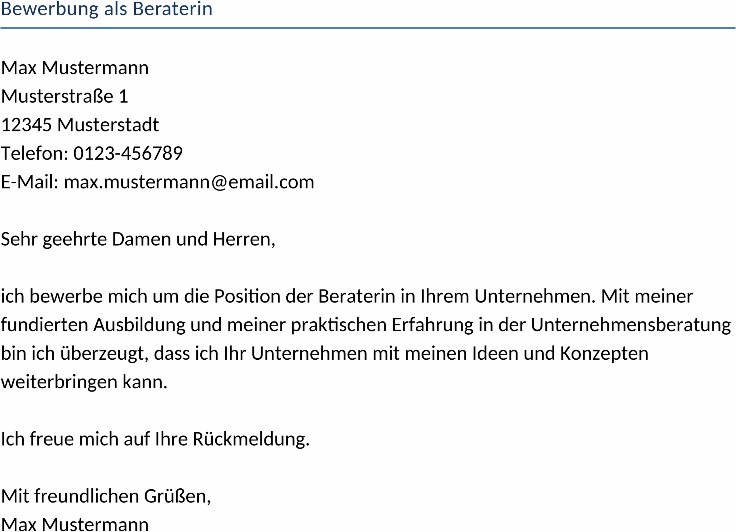 Word-Vorlage Bewerbung als Beraterin